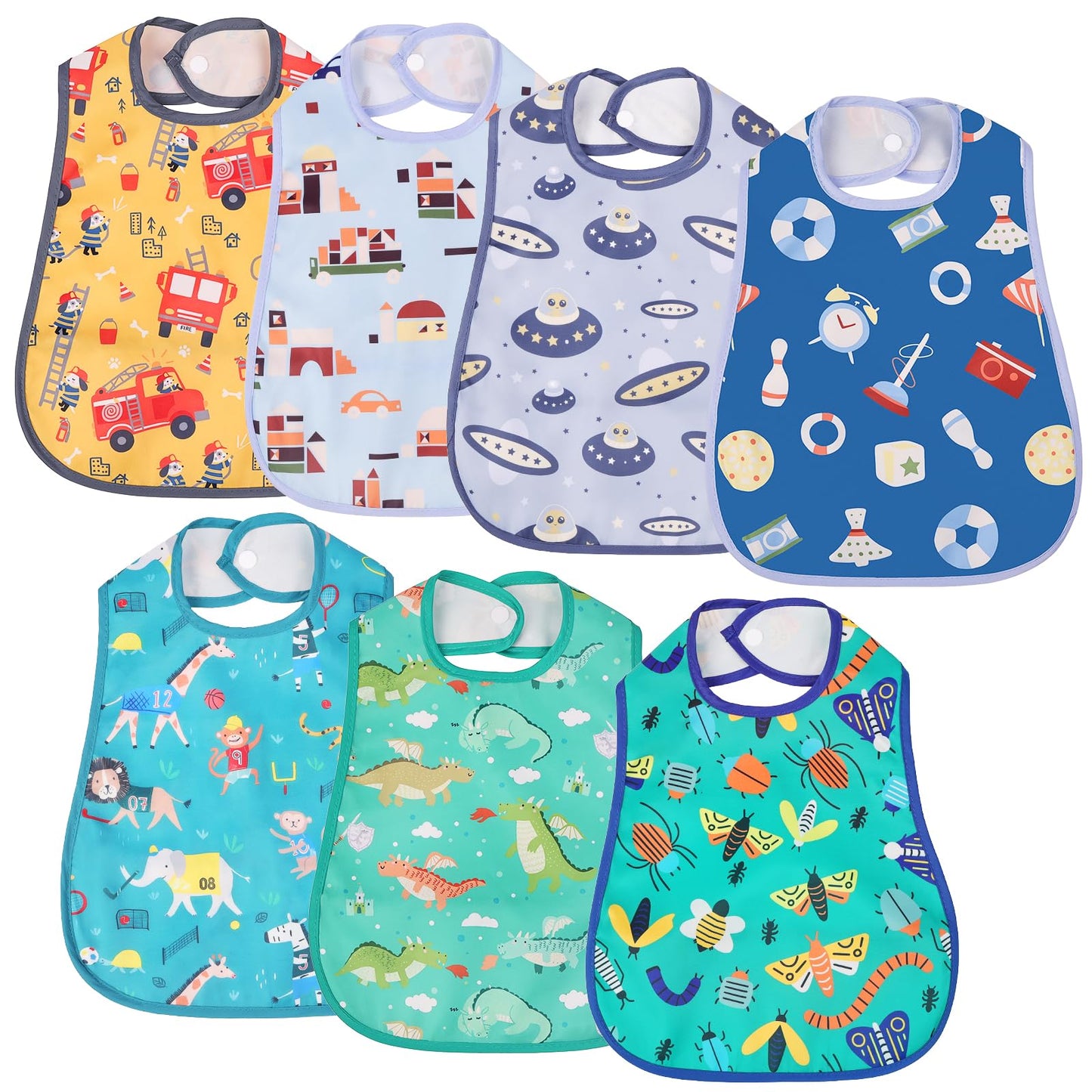Baby Feeding Bibs 7pcs Waterproof Weaning Bandana with Pocket – Boy-B