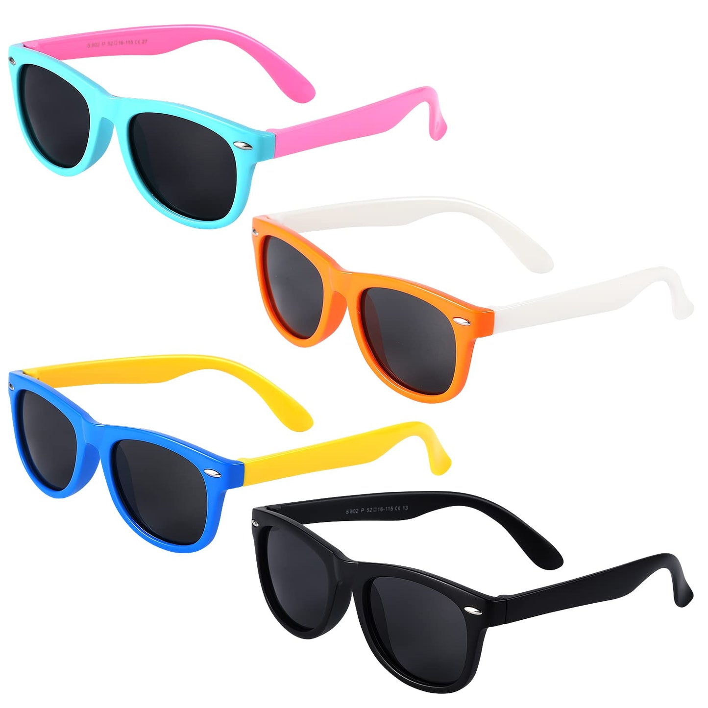Kids Polarized Sunglasses 4 Pairs Elastic Rubber Frames Grey Lenses for Toddlers – Multi-colour