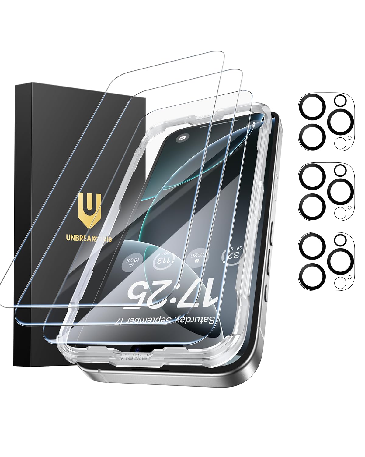 iPhone 16 Pro Max Tempered Glass Screen Protectors 3x + 3 Camera Lens Protectors 9H Anti-fingerprint - 6.9in