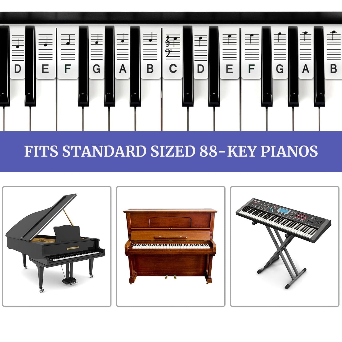 Piano Removable Piano Keyboard Note Labels to Key Keyboards Silicone Black 61Key