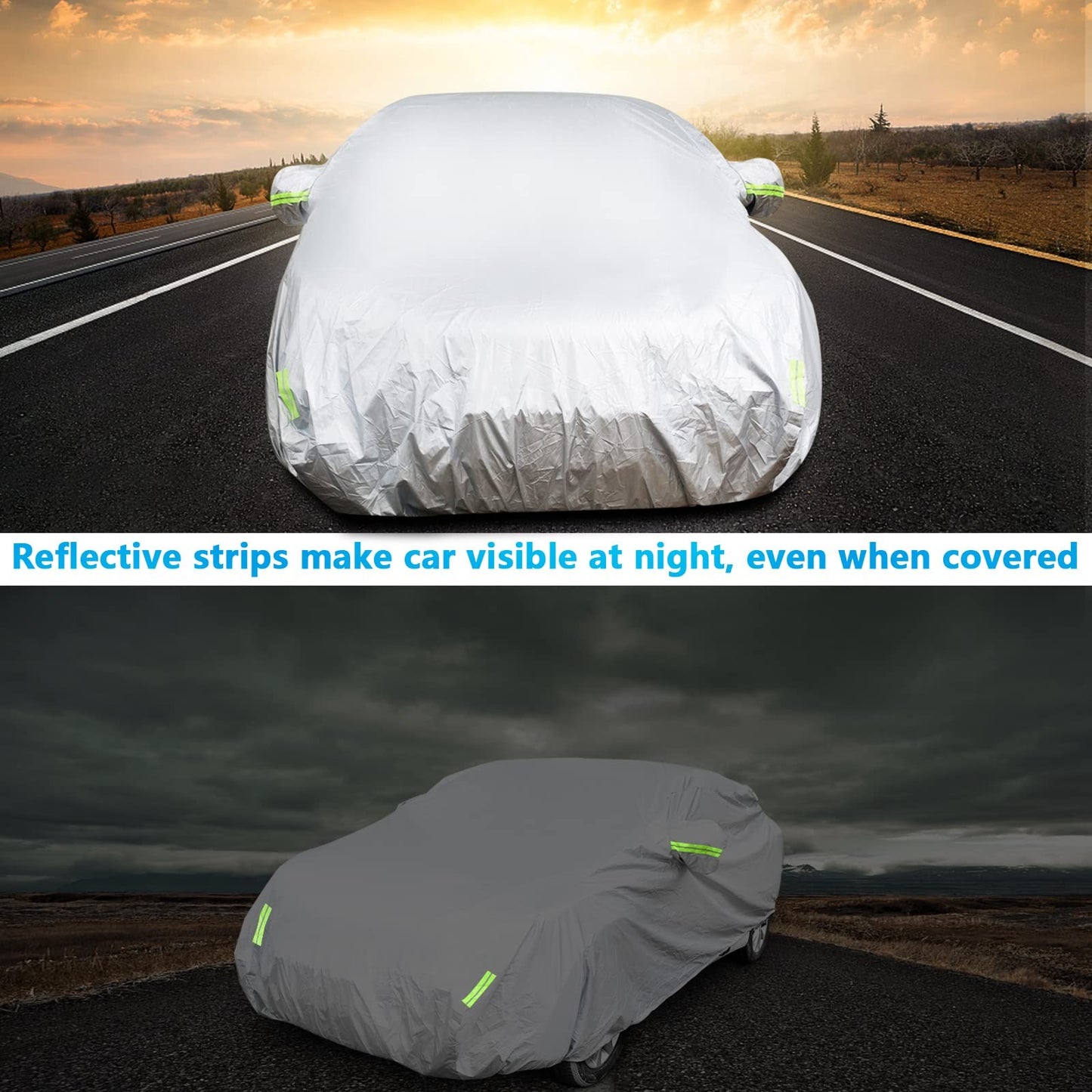 Universal Car Cover XL Waterproof Breathable with Mirror Pockets & Reflective