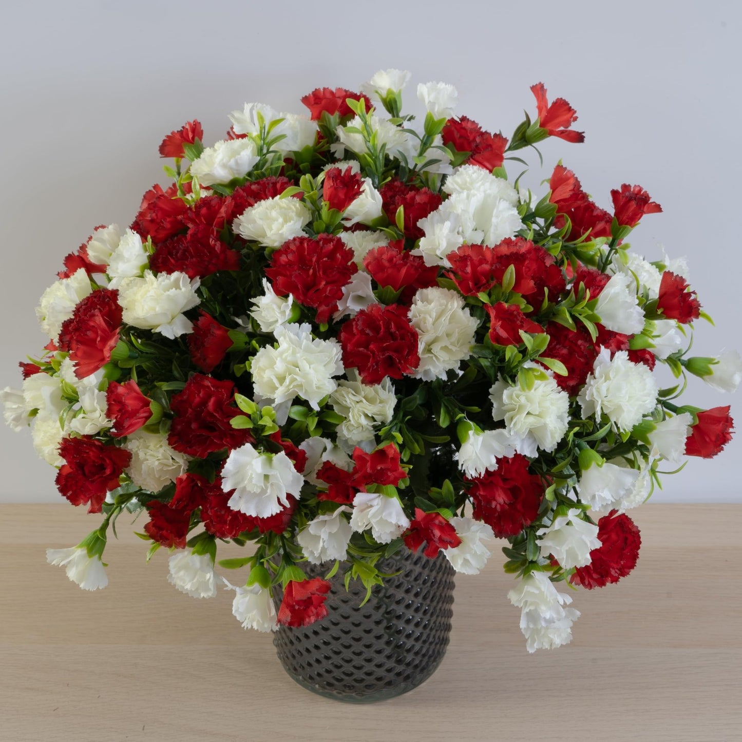 Artificial Silk Carnation Flower Bush Red & Ivory Home Wedding Grave Decoration