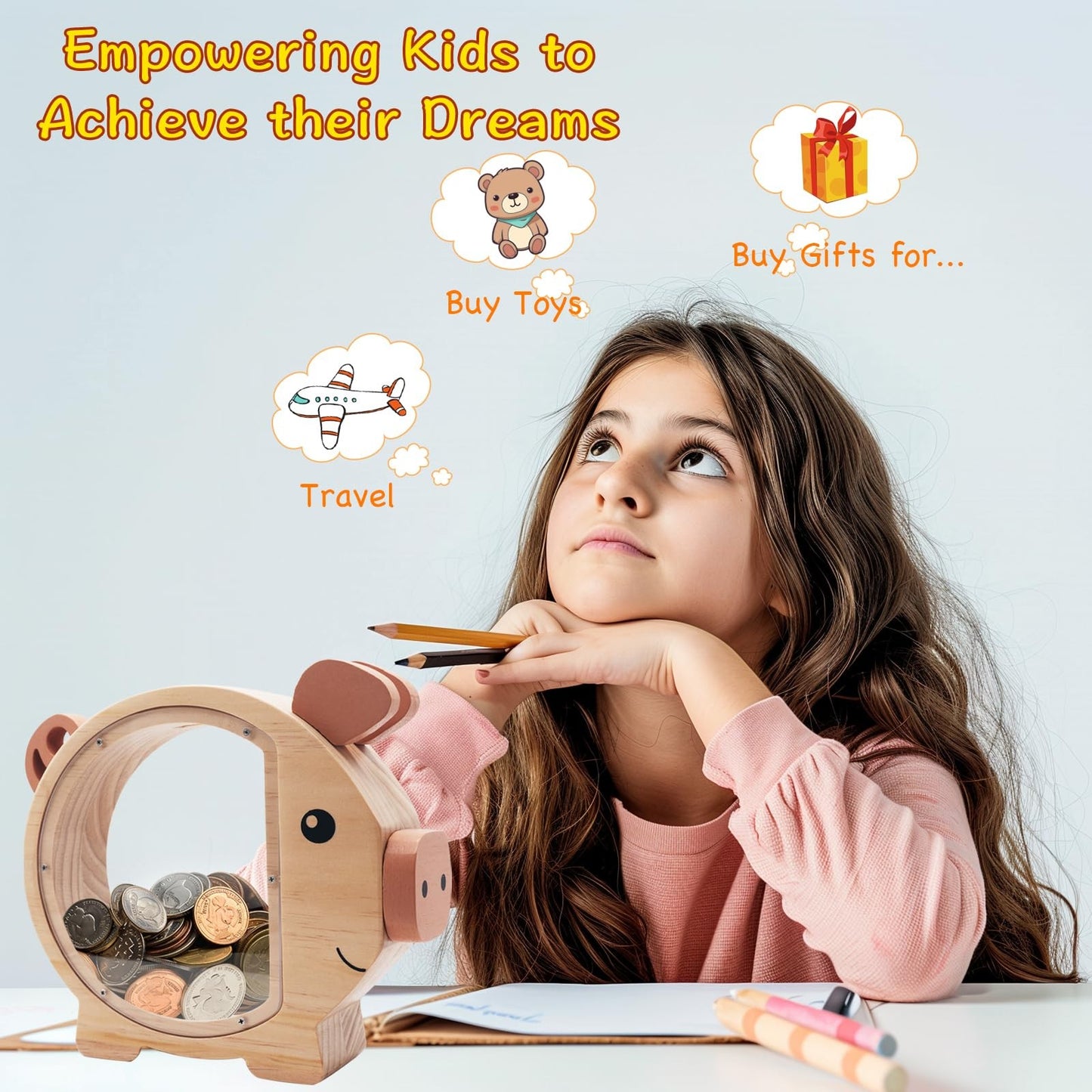 Wooden Piggy Banks for Kids – Crefun HM4241 Wooden Coin Bank Clear