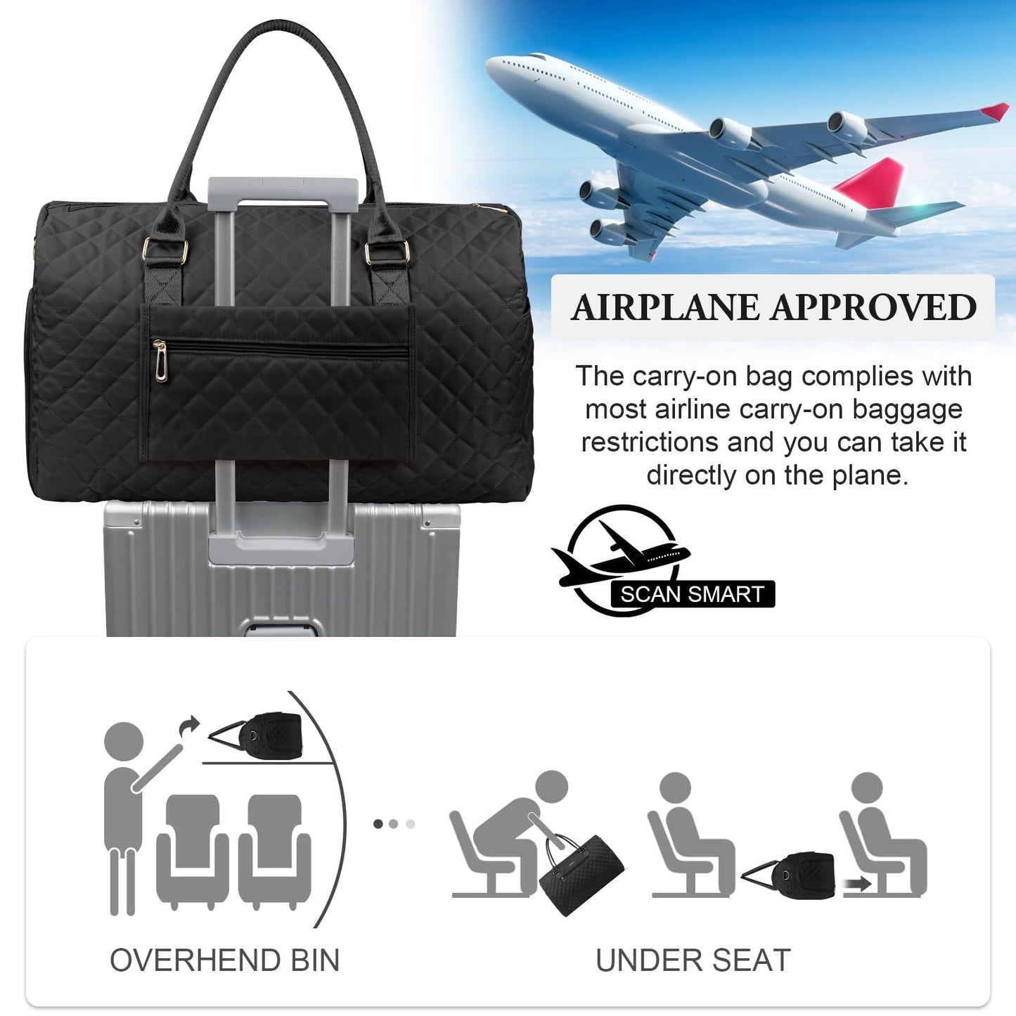 Travel Duffel Gym Bag Foldable Weekend Hand Luggage with Wet/Dry Separation