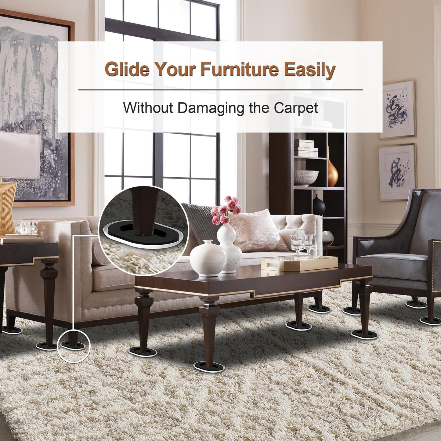 4Pcs Reusable Furniture Sliders for Carpet, NIUXX – Oval Shape