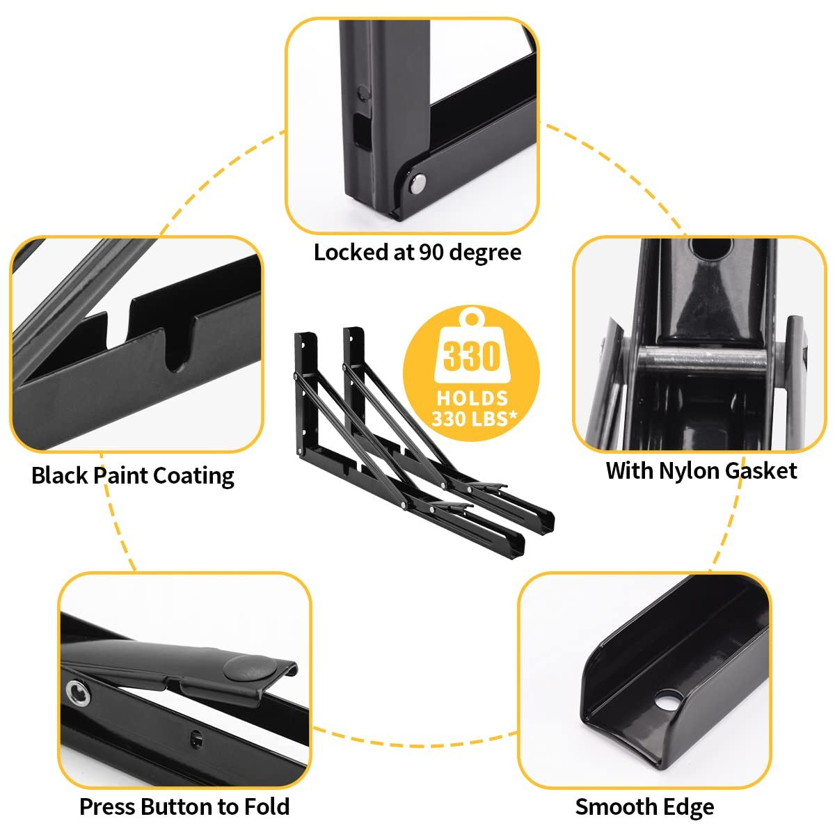 YUMORE Folding Shelf Bracket 40cm,Heavy Duty Collapsible Brackets Shelf Support