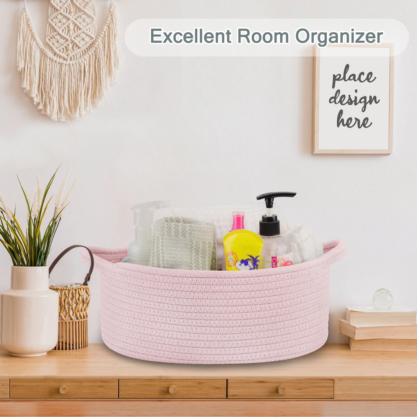 Small Woven Cotton Rope Storage Basket Nursery Organiser with Gift Bags & Ribbon