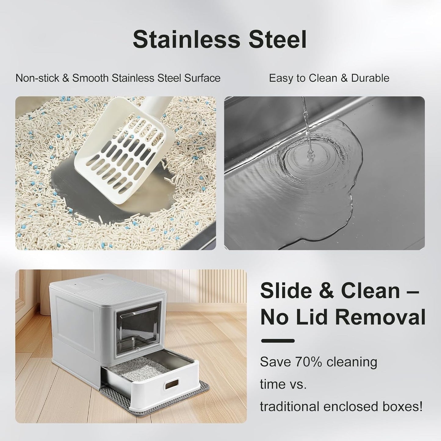 Matchup Enclosed Stainless Steel Cat Litter Box with Lid & Drawer Design