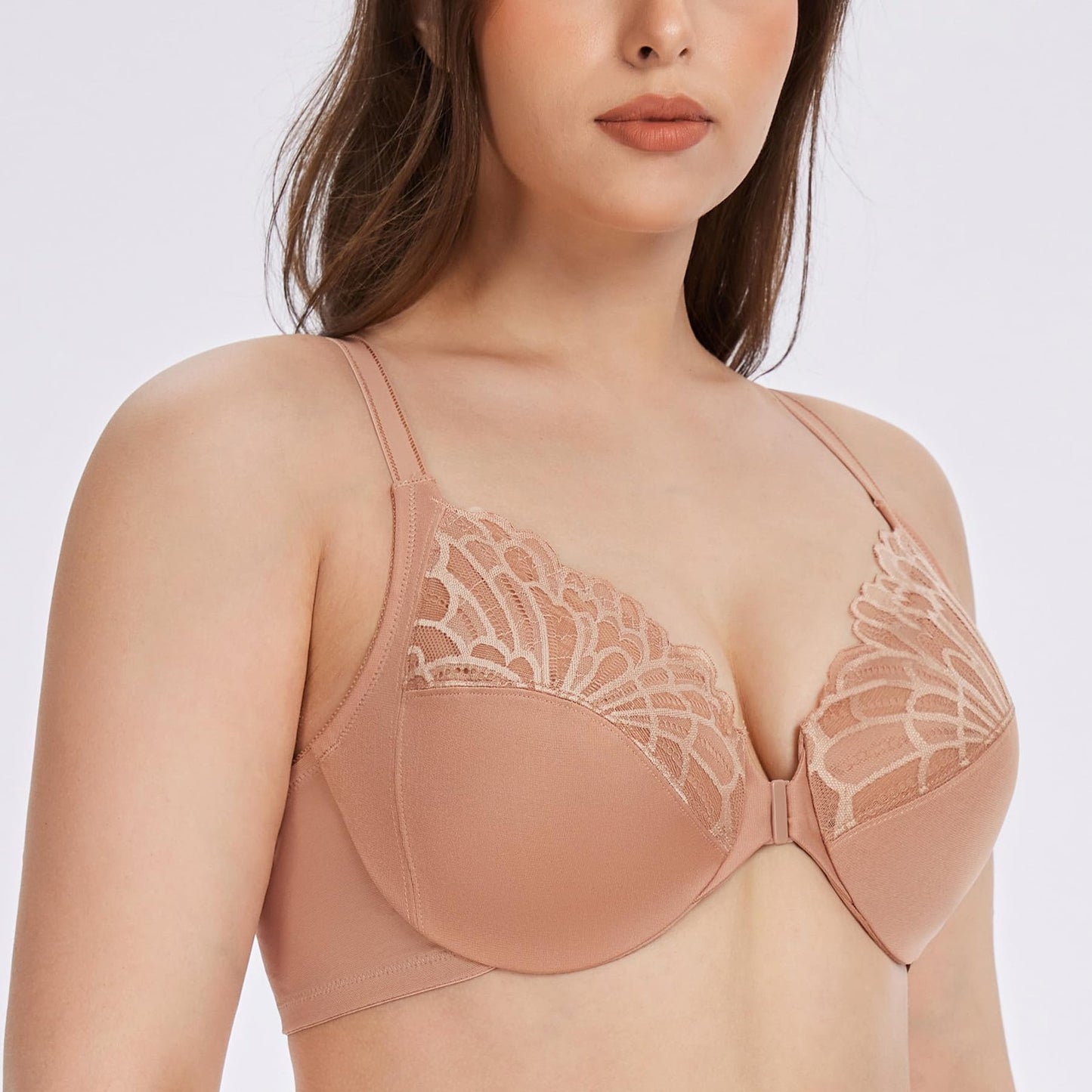 Women's Plus Size Stretch Lace Underwire Bras – Cappuccino 44E