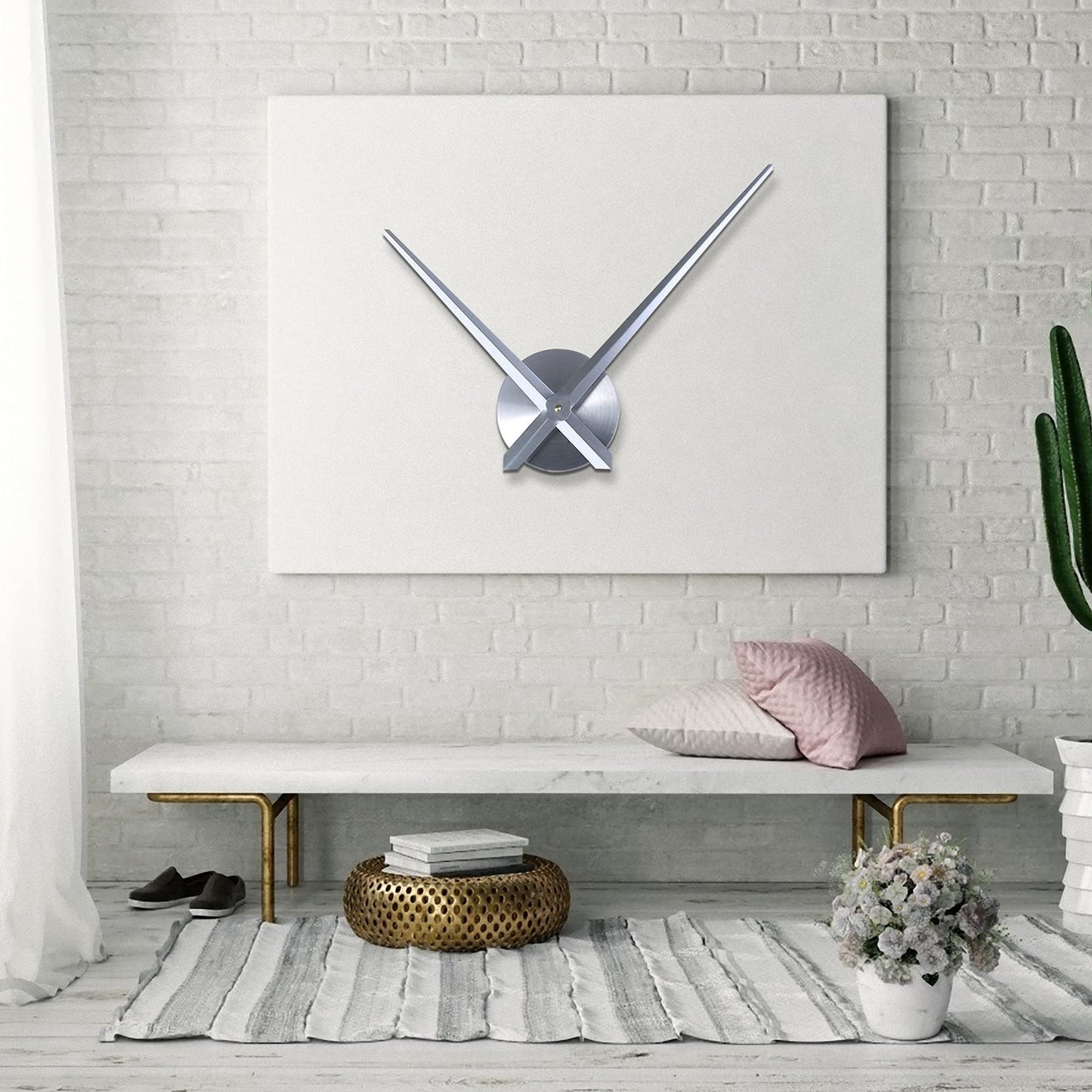 URAQT Large Clock Hands and Mechanism, Modern Silver Long Hands Wall Clock, DIY Silent Movement Mechanism Battery Powered Wall Clock for Living Room Home Decoration, Silver