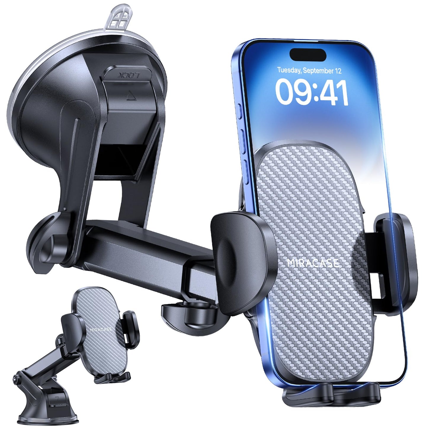 Miracase Car Phone Holder for Cars Dashboard Windscreen Desk, 3in 1 Mobile phone Mount Automobile Cradle 360° Rotatable Stand for iPhone16 15 Pro Plus Max 14 13 12