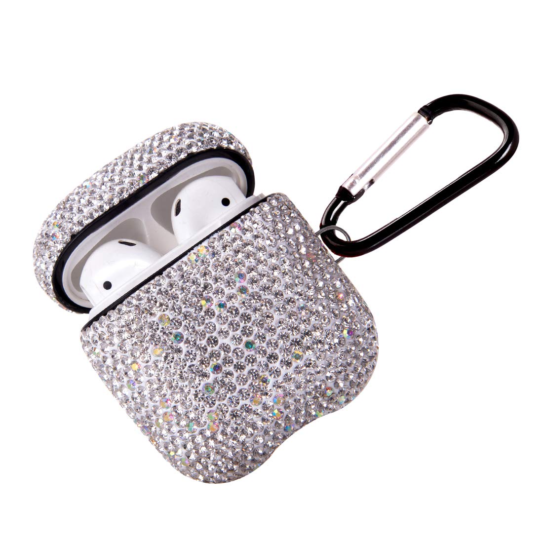 Rhinestone AirPods Case Shockproof Keychain – White