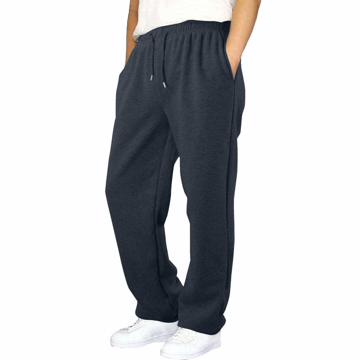 Men’s Fleece Joggers Drawstring Pockets Open-Hem Tracksuit Bottoms Gym – Charcoal