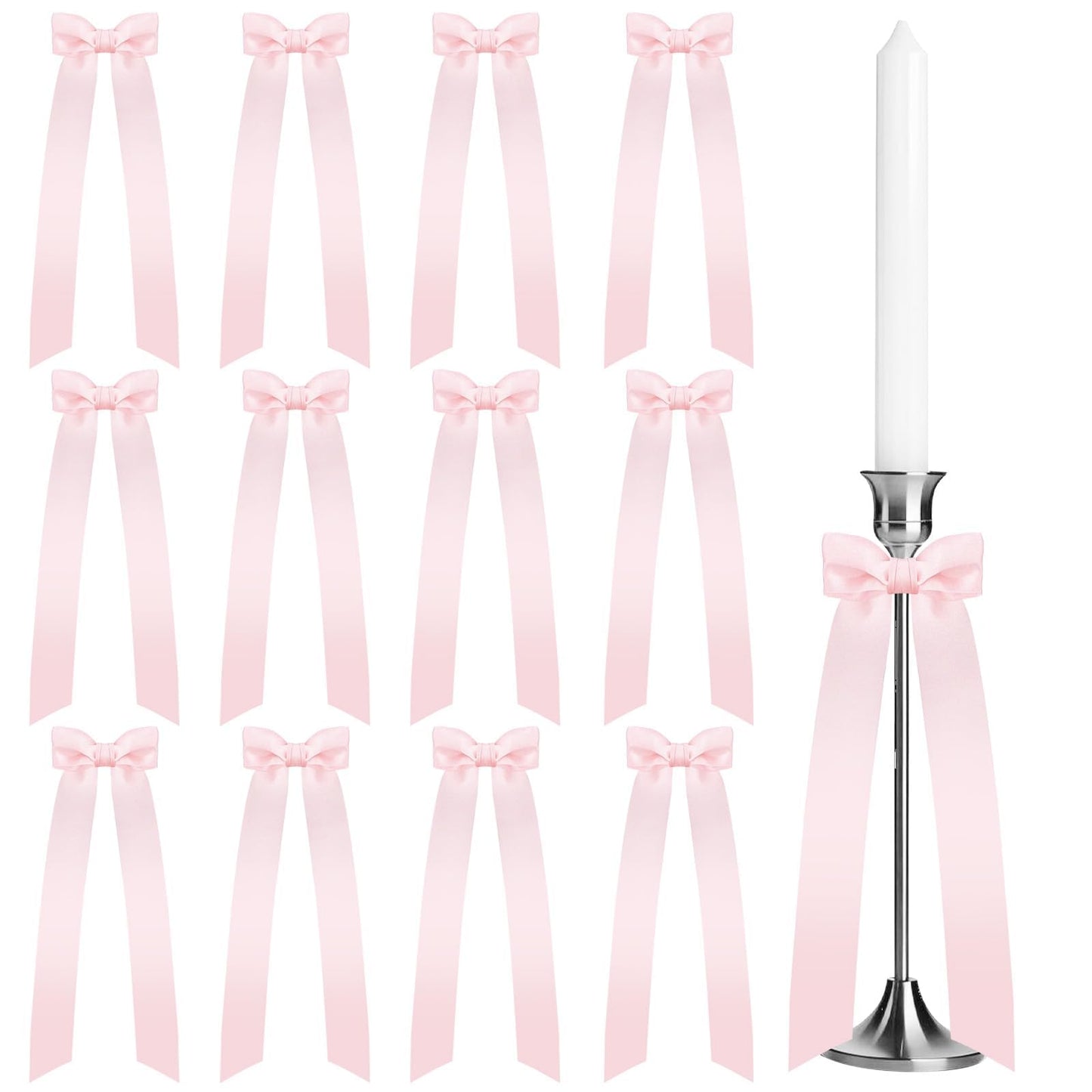 Candle Holders Set 12 Bow Decorative Table Centrepieces Ribbon Party Supplies – Pink
