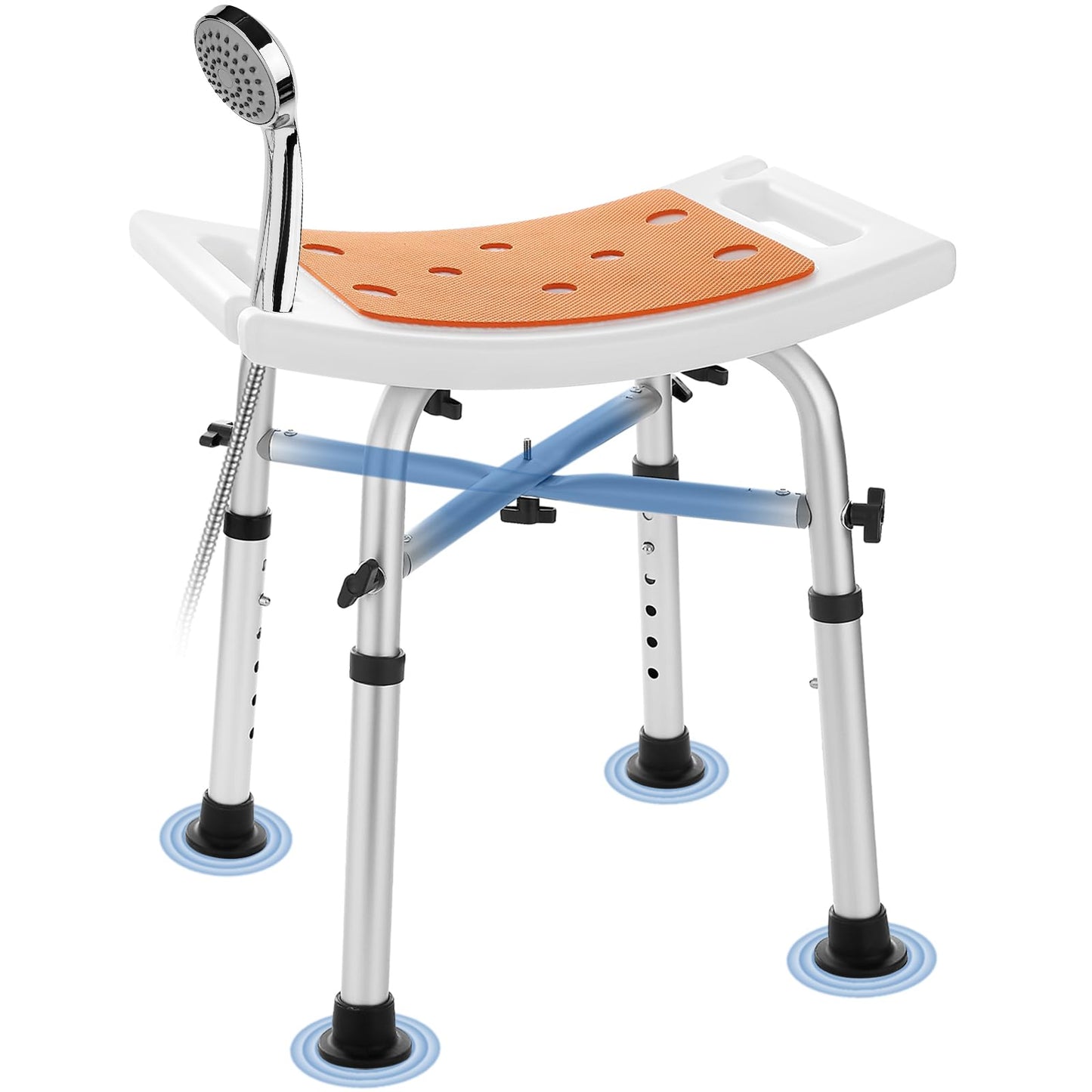 KSITEX Shower Stool Bath Chair Seat, Height Adjustable Bath Bench with Padded Seat for Seniors, Shower Seat Stool with Heavy Duty Crossbar Support, Shower Stool Chair for Inside Shower(No Shower Head)