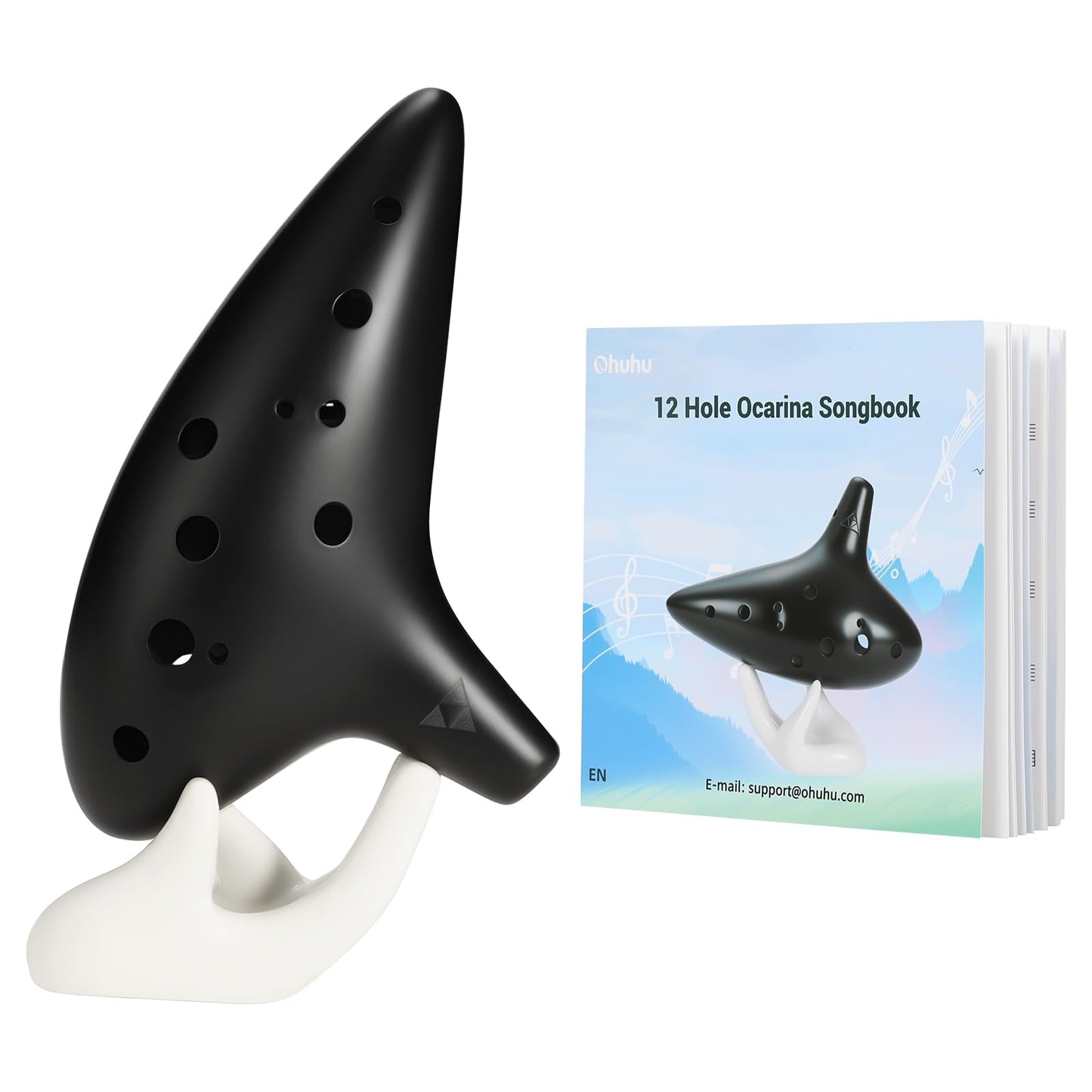 Legend of Zelda 12-Hole Alto C Ocarina with Song Book, Stand & Bag – Black