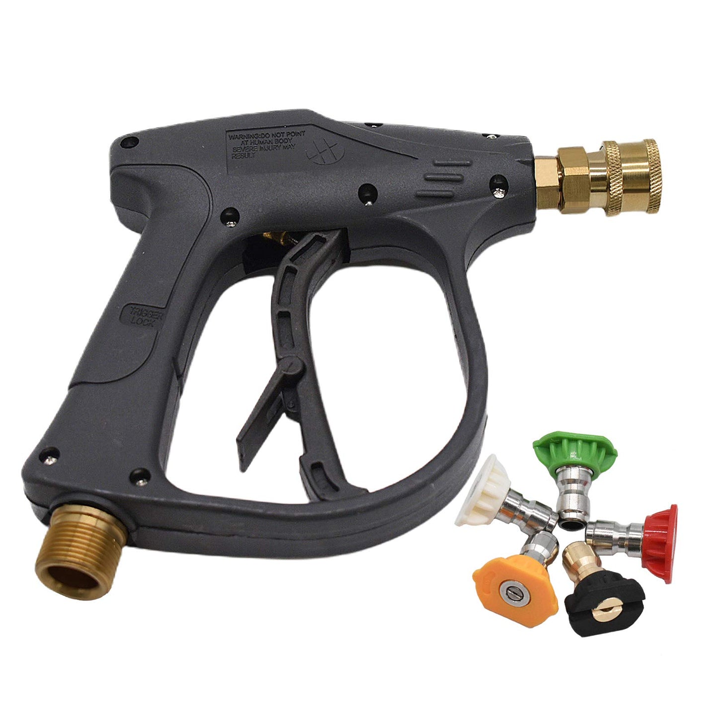 Stone Banks High Pressure Washer Gun with 5Pcs Spray Nozzle Tips, 4350 PSI 1/4" Quick Release Jet Wash Gun, M22 Metric Short Power Washer Gun for Car Washing (M22 14MM Fitting Hose Connector)