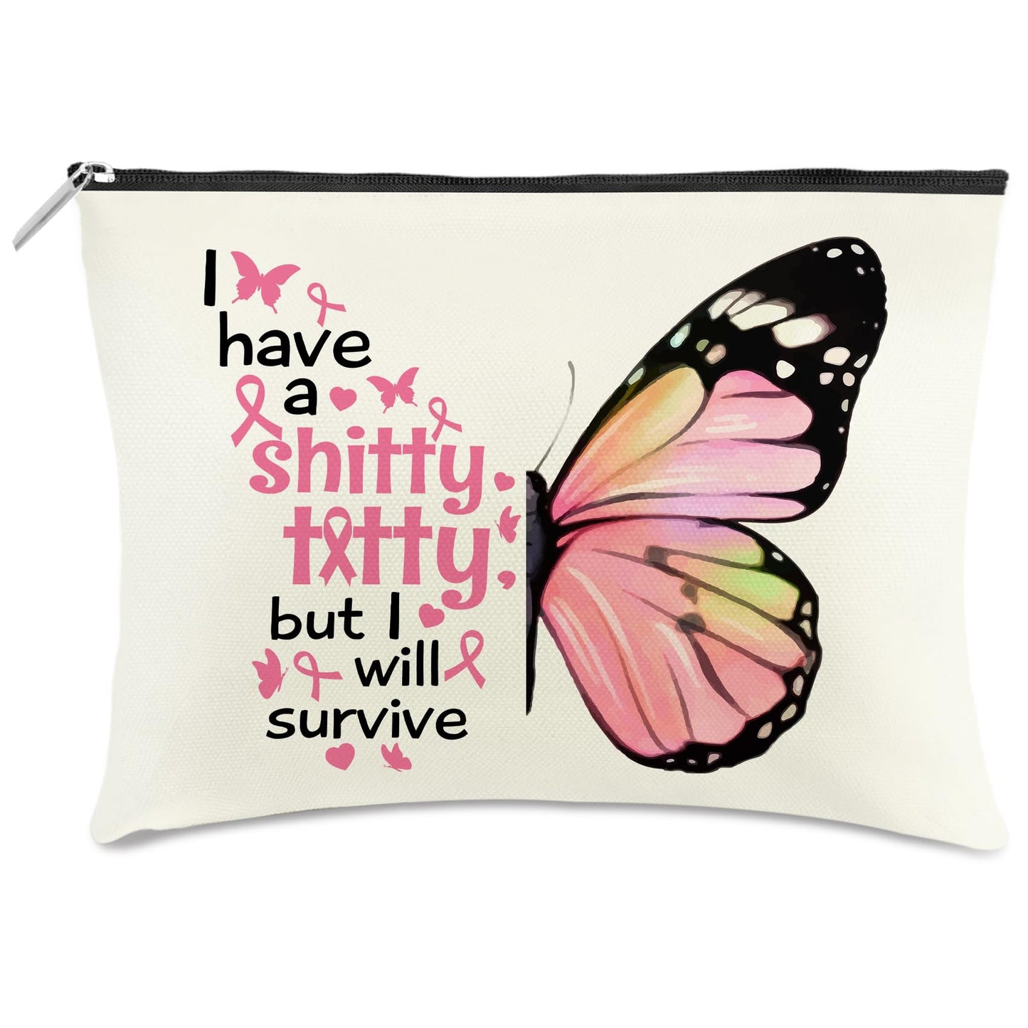 Breast Cancer Awareness Makeup Pouch Pink Ribbon Inspirational – Pink