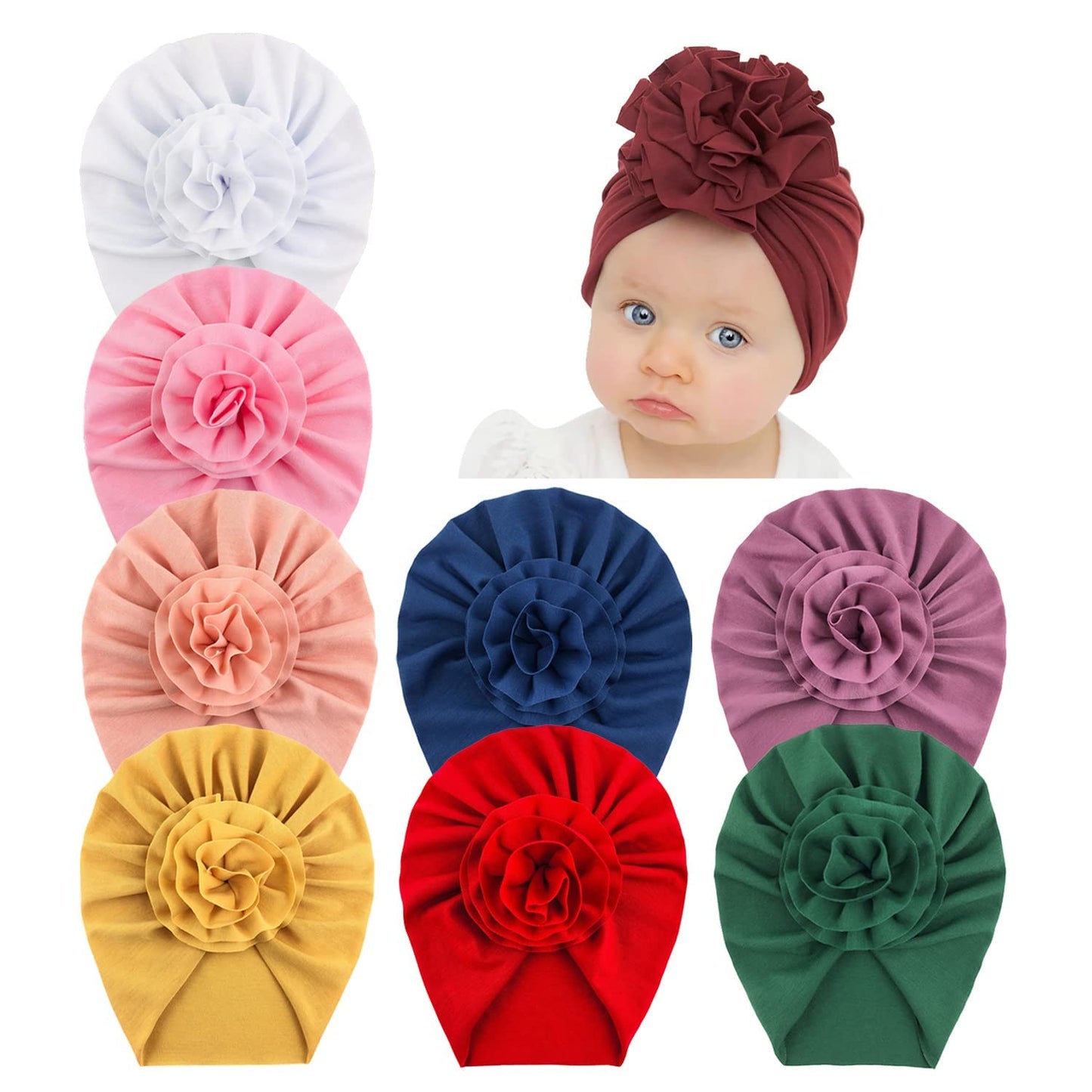Baby 8-Pack Floral Hair Bows Turban Beanies Headbands Head Wraps Accessories – Multicolour