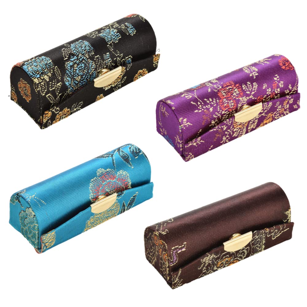 Lipstick Organiser 4Pcs Embroidery Holder with Mirror – Random Colours
