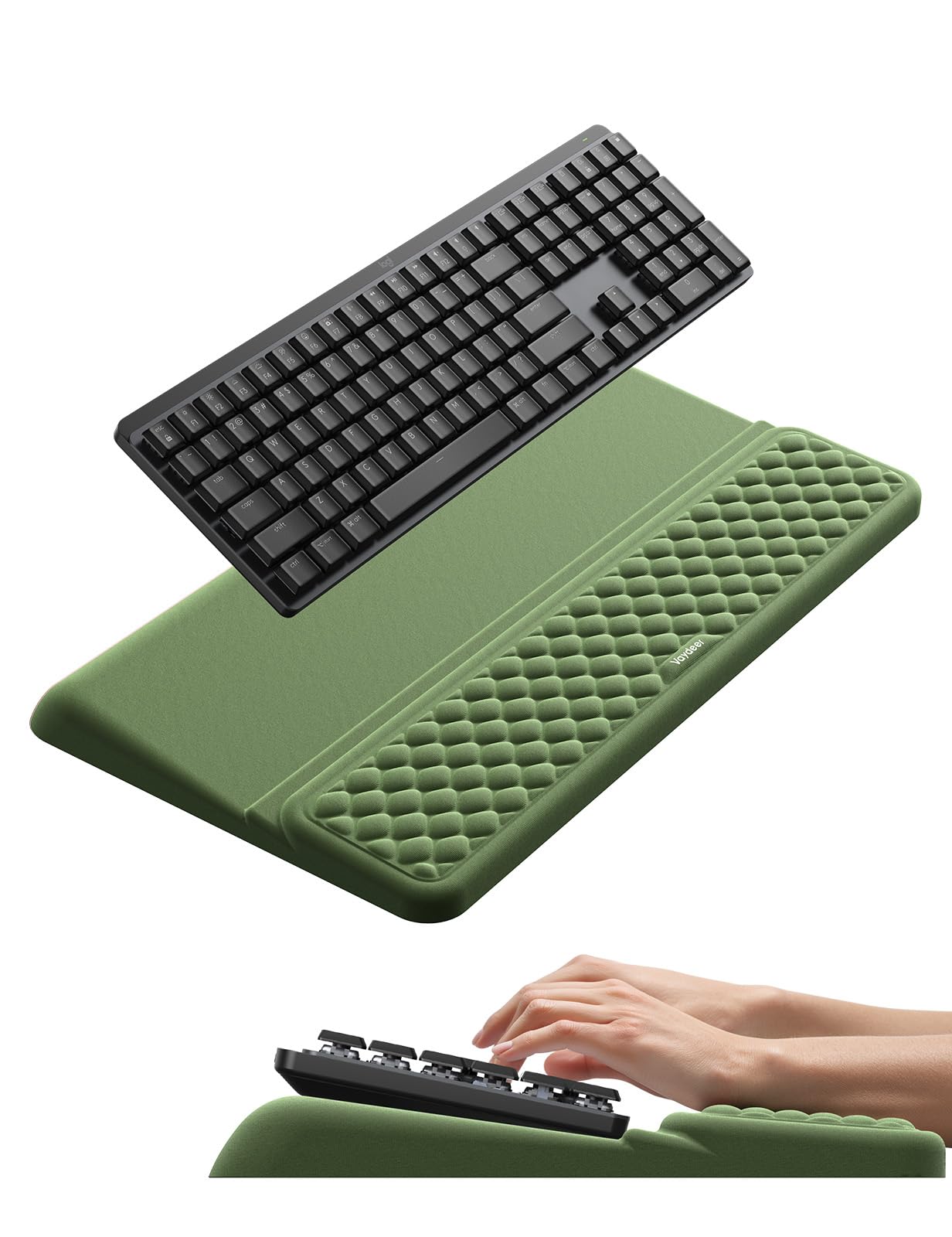 VAYDEER Ergonomic Keyboard Wrist Rest with Stand – 2-in-1 Keyboard Riser & Soft Memory Foam Support Pad for Typing, Wrist Pain Relief, Non-Slip Tray for Office, Home or Gaming Setup-Dark Green