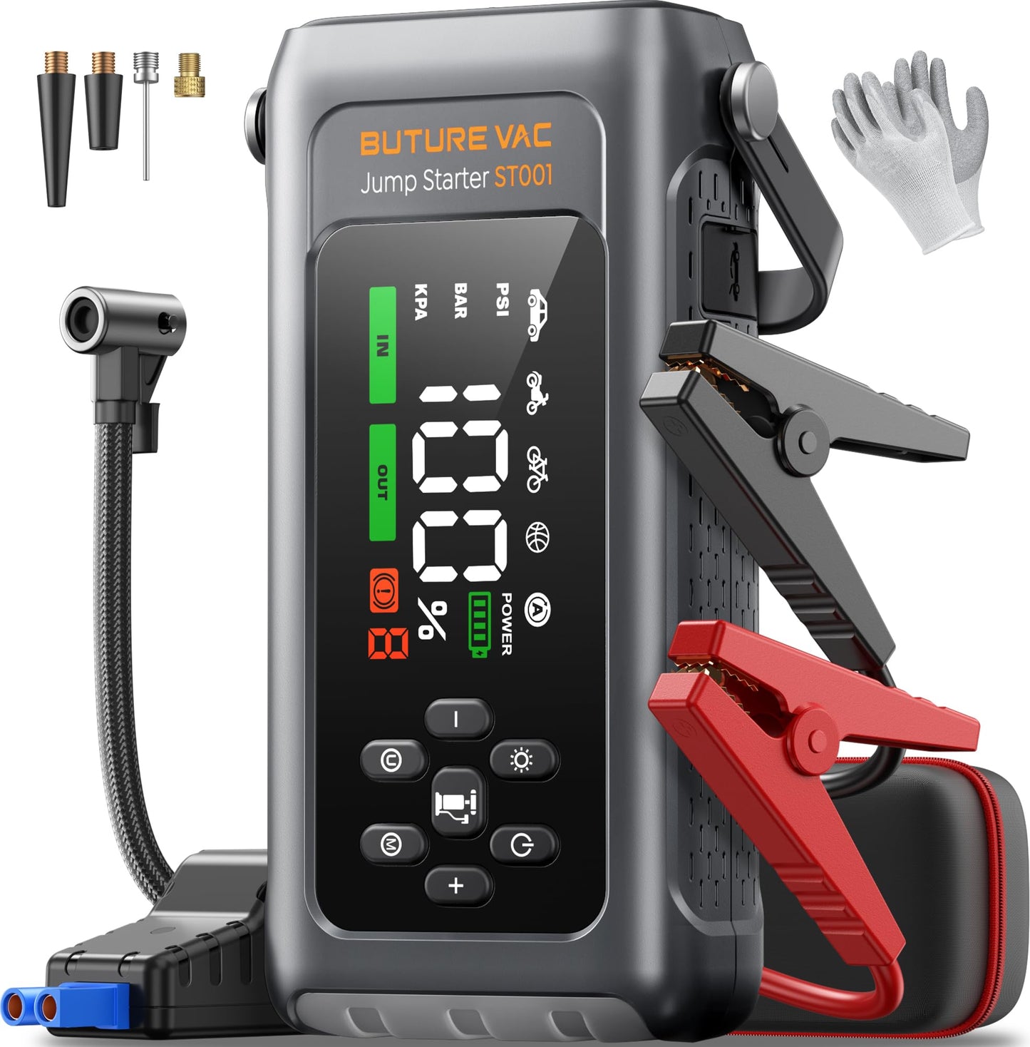 5000A Jump Starter Power Pack 150PSI Air Compressor Car Battery Booster 12V Vehicles with Flashlight & Gloves – 5000A