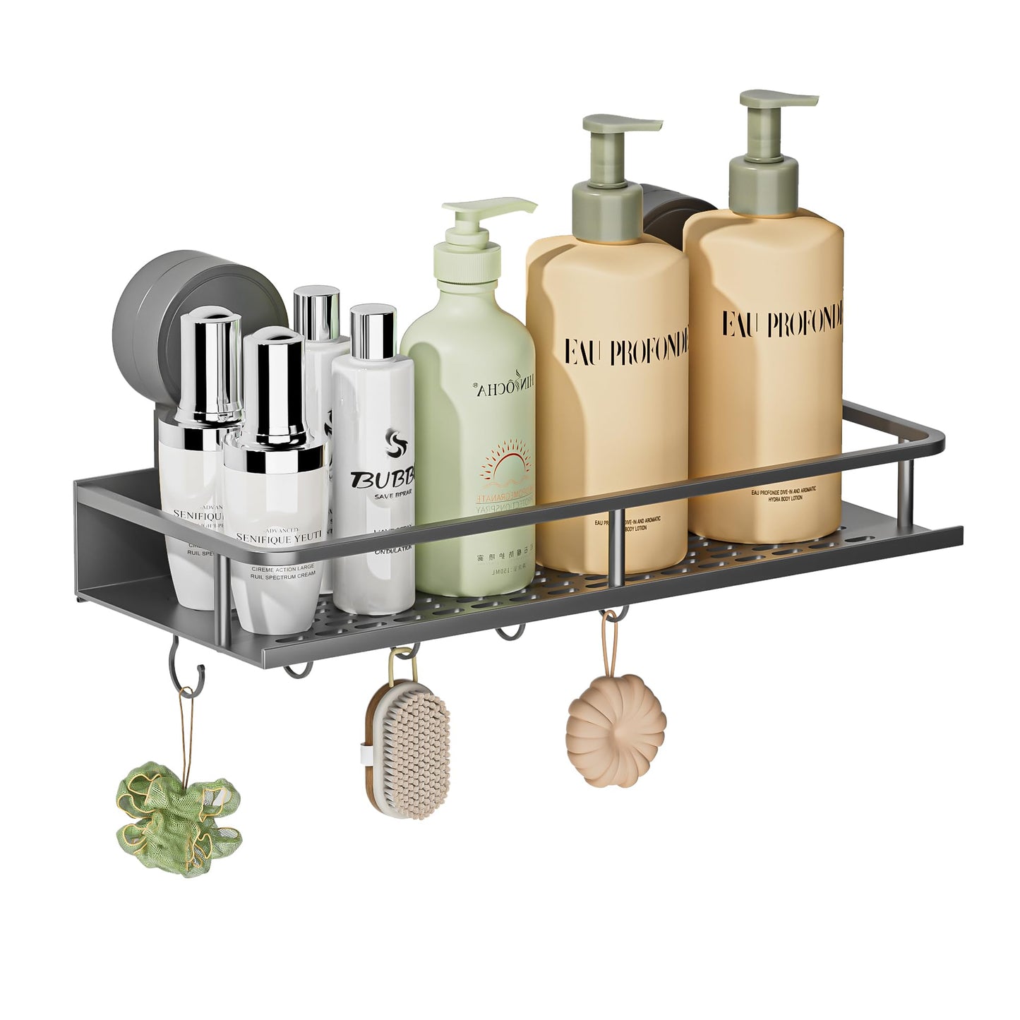 Suction Cup Shower Shelf 10kg Load Capacity Removable Rustproof – Grey