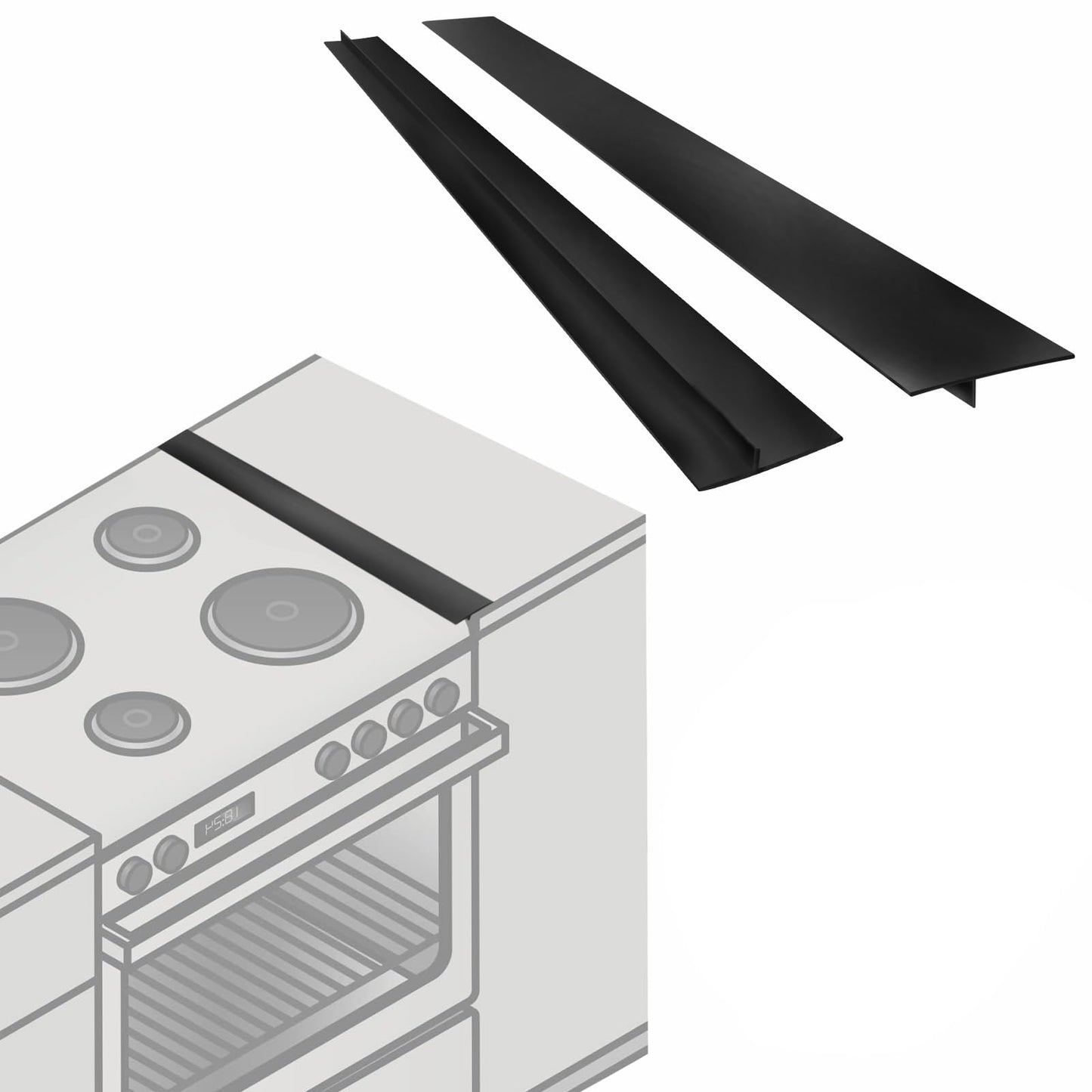 2-Pack Silicone Stove Gap Covers Heat-Resistant 21in Cooker Side Strips – Black