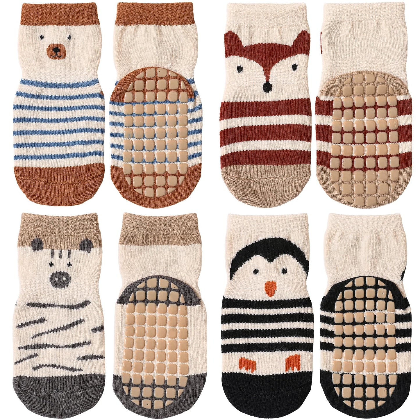 Baby Non‑Slip Socks 4 Pack Gripped Infant Toddler 0–12 months – 0–12m