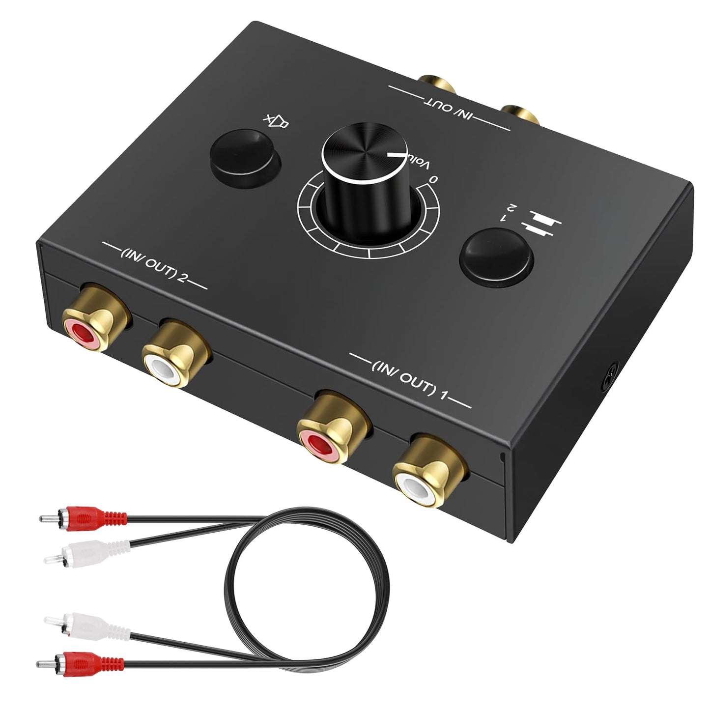 Stereo RCA Audio Switcher Bidirectional 2-in-1/1-in-2 with Mute Button Plug & Play