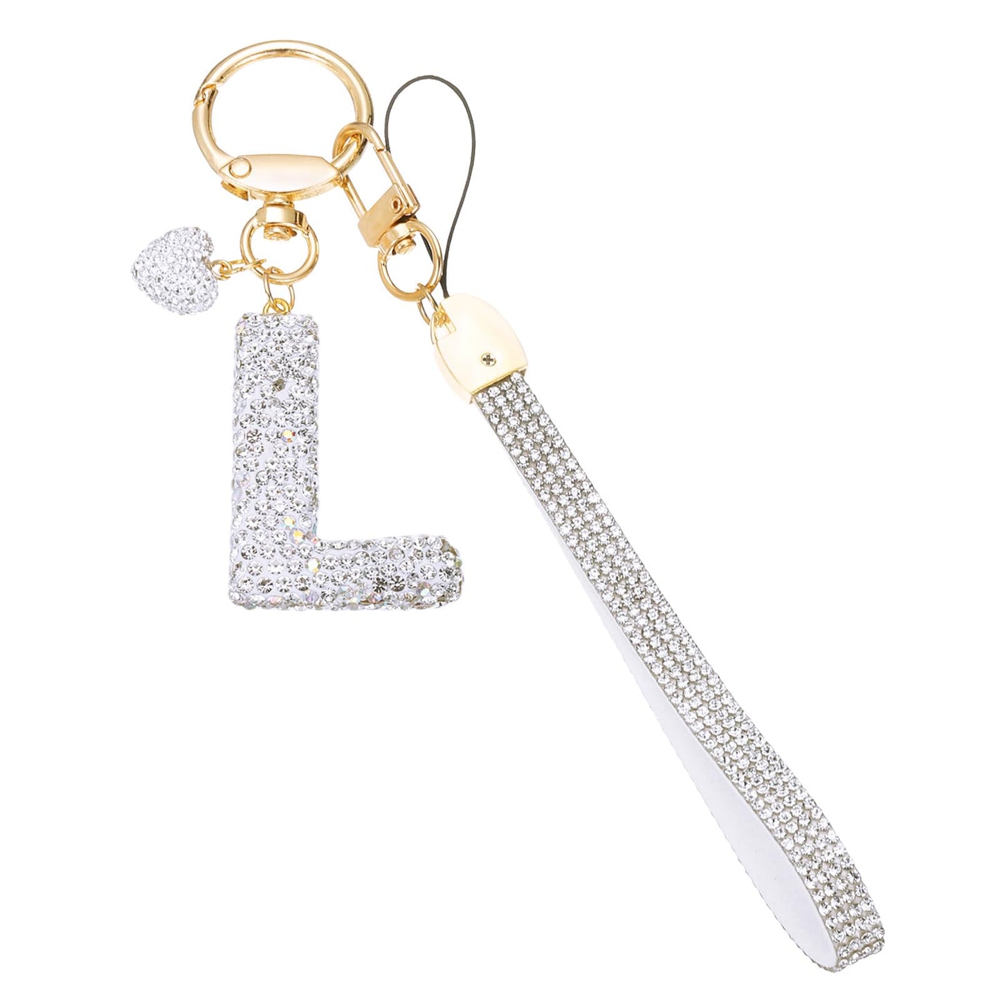 Letter Keychain Sparkly Initial Bling Wristlet Keyring – Silver L