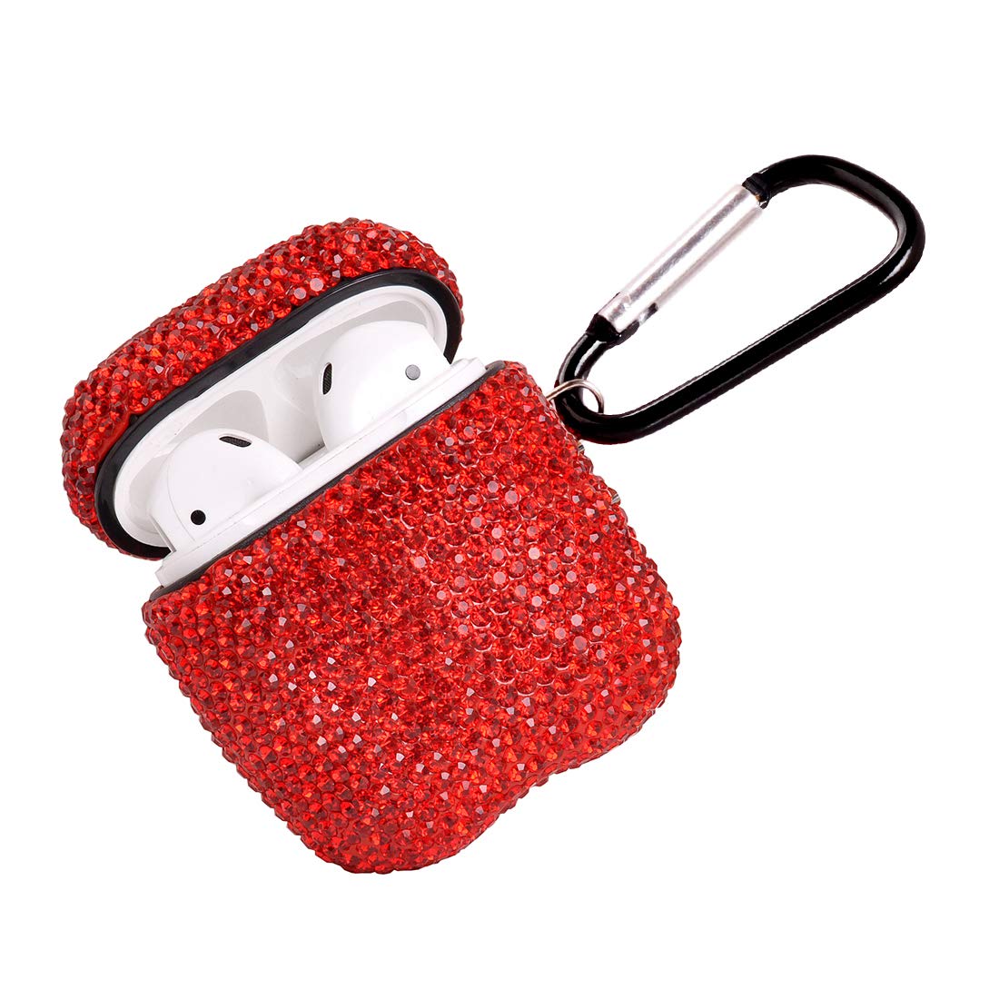 Sparkly Rhinestone Case for AirPods 1/2 Shockproof Protective with Keychain – Red