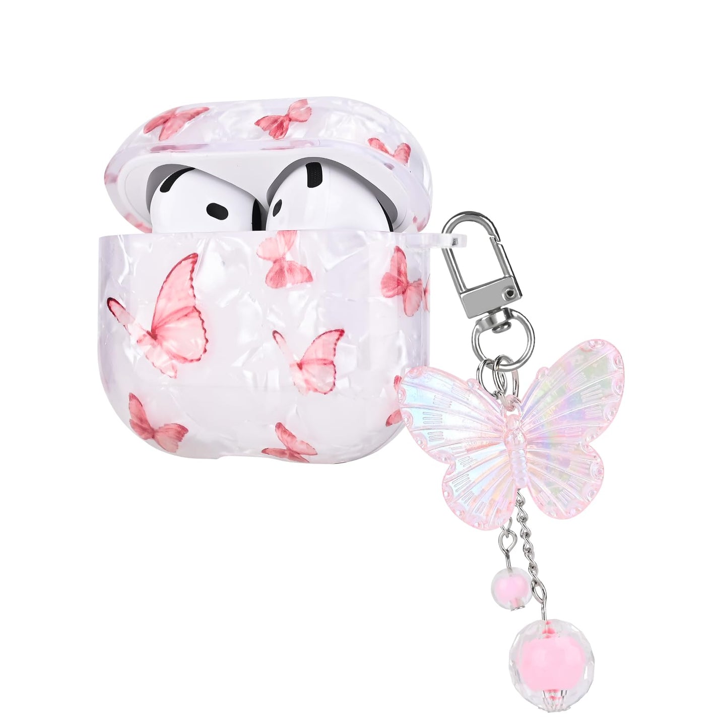 AirPods 4 Case Silicone Shockproof with Butterfly Keychain – Pink
