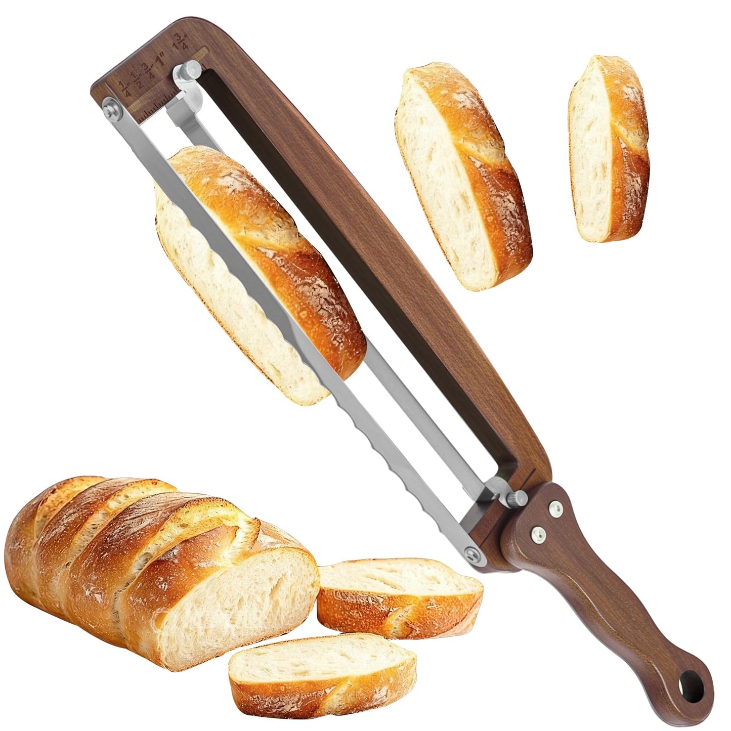 Bread Slicer Guide Adjustable Thickness Wooden Sourdough Knife Two-Handed – Natural