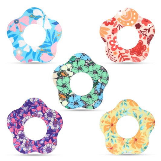 Sensor Covers for Libre 1/2 25pc Waterproof Adhesive CGM Patches Sweatproof Protection - Floral (5 Styles)