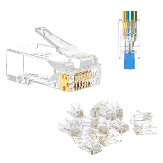 VCE RJ45 Connector Pass Through Cat6 25 Pack, Ethernet RJ45 Plug Gold Plated for Cat6/Cat5/Cat5e UTP Solid & Stranded Network Cable