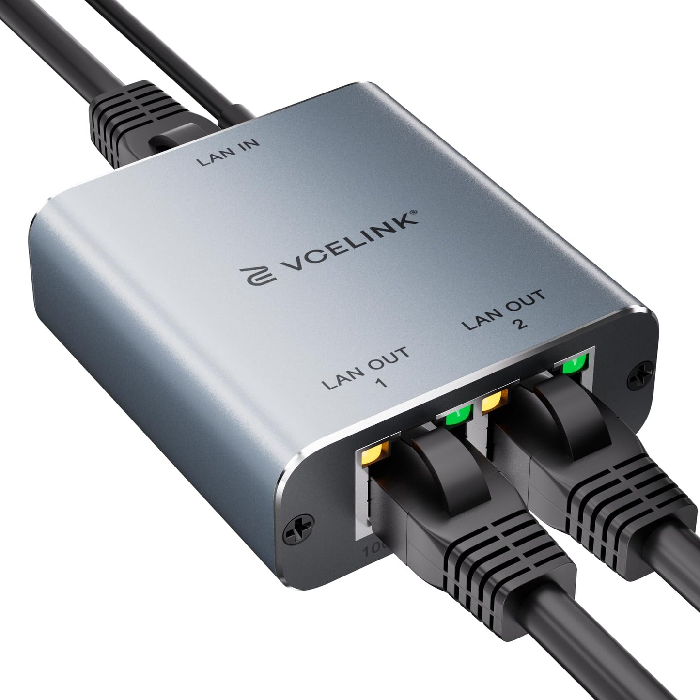 Ethernet Splitter 1-to-2 1000Mbps Network Adapter with Power Cord Compatible Cat6/Cat5e