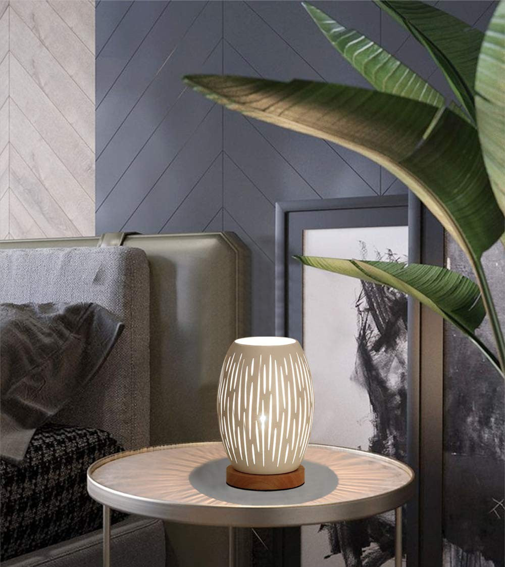 Metal Lampshade Bedside Table Lamp Wooden Base Bedroom Lamp Decorative