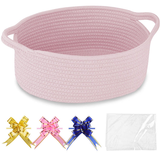 Small Woven Cotton Rope Storage Basket Nursery Organiser with Gift Bags & Ribbon