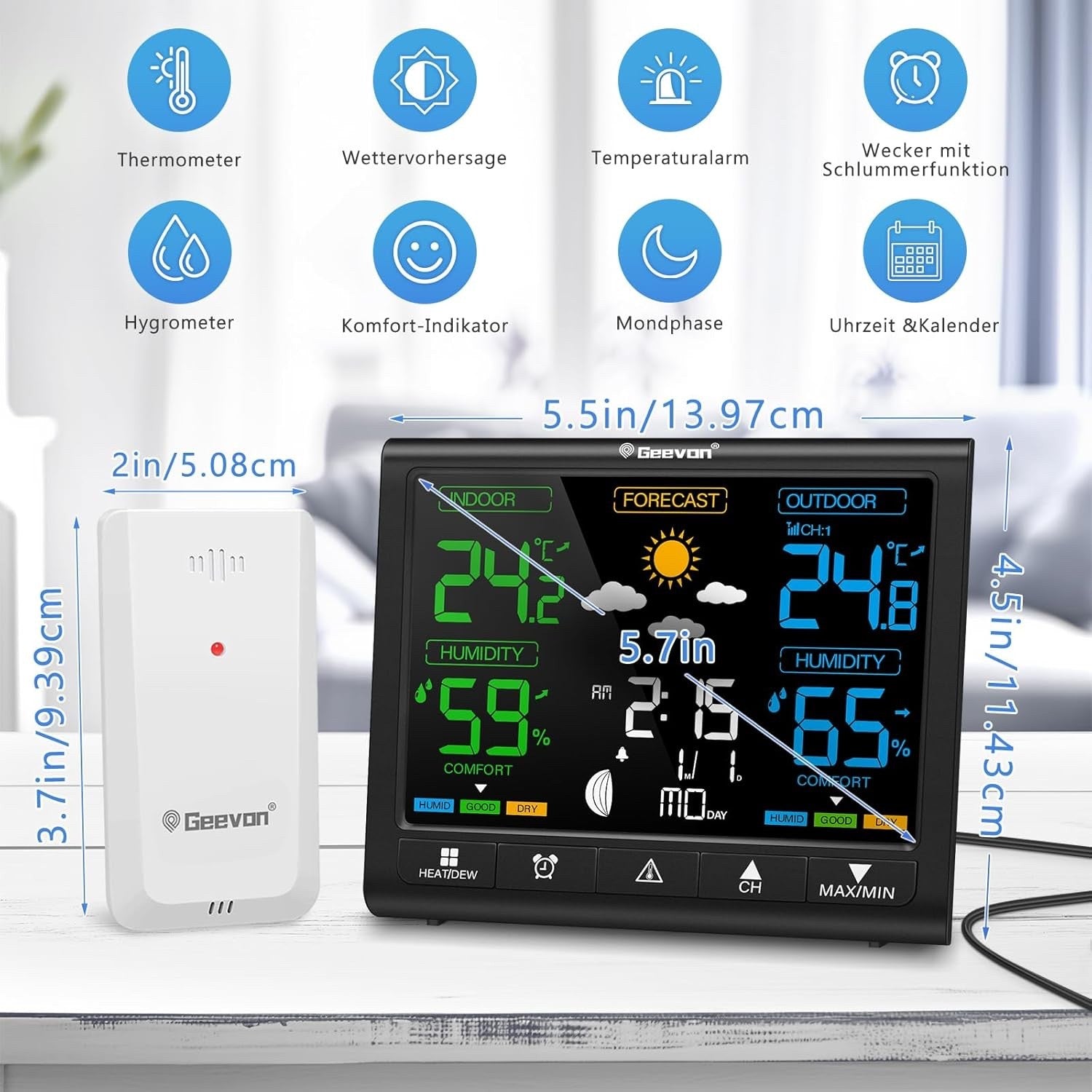 Wireless Weather Station Indoor Outdoor Digital Thermometer Weather Clock Sensor