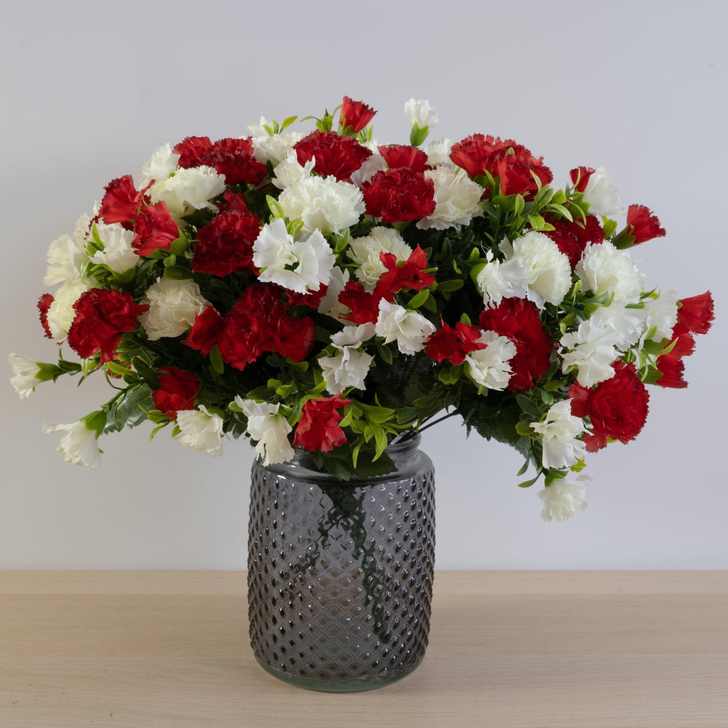 Artificial Silk Carnation Flower Bush Red & Ivory Home Wedding Grave Decoration