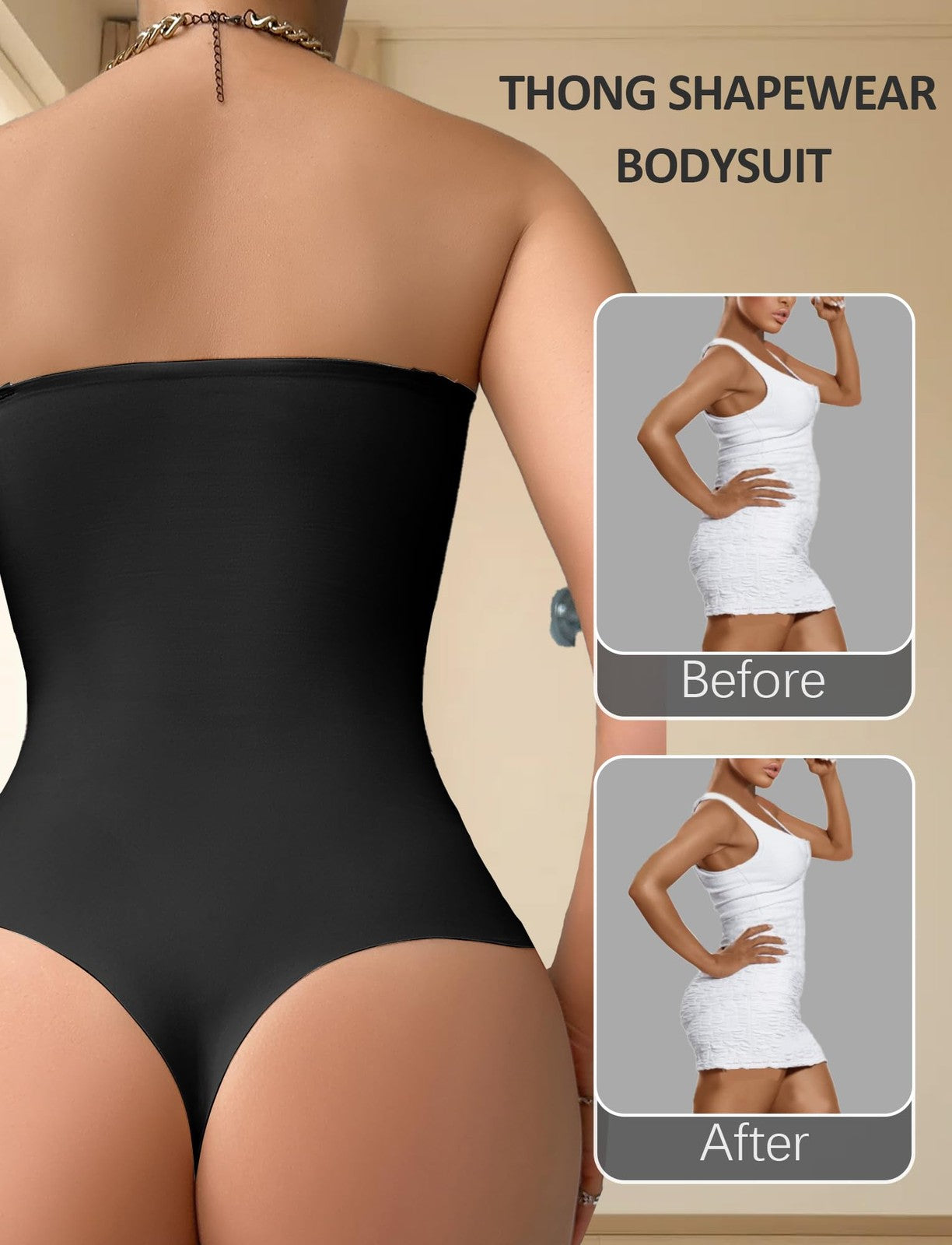 Women’s Strapless Shapewear Bodysuit Tummy Control Seamless – Black M