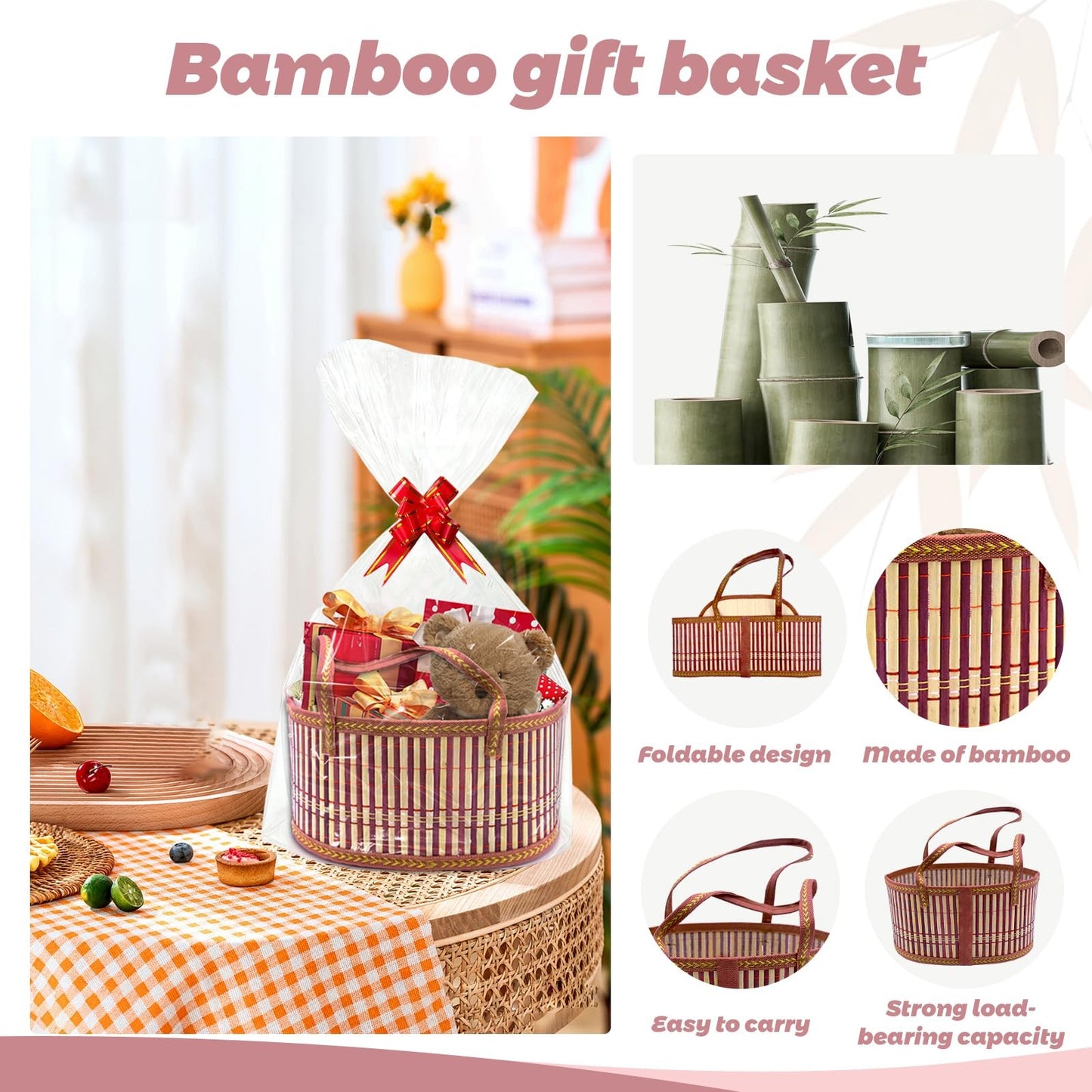 Woven Bamboo Gift Hamper Basket with Handles