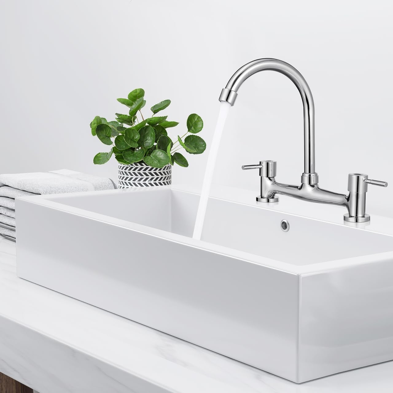 Dual Lever Gooseneck Mixer Tap Faucet for Kitchen Bathroom hot and cold