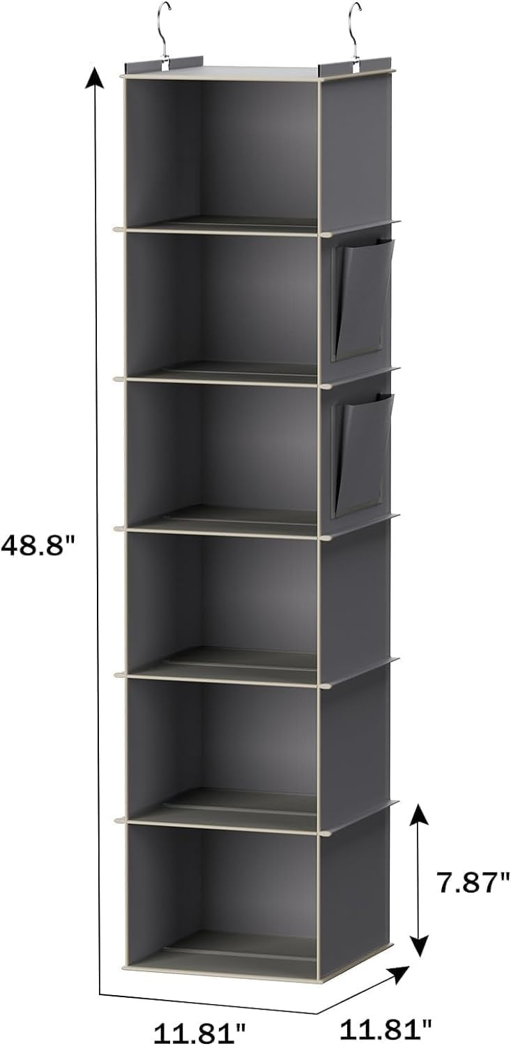 Hanging Closet Organiser 6 Shelves with Side Pockets – Grey