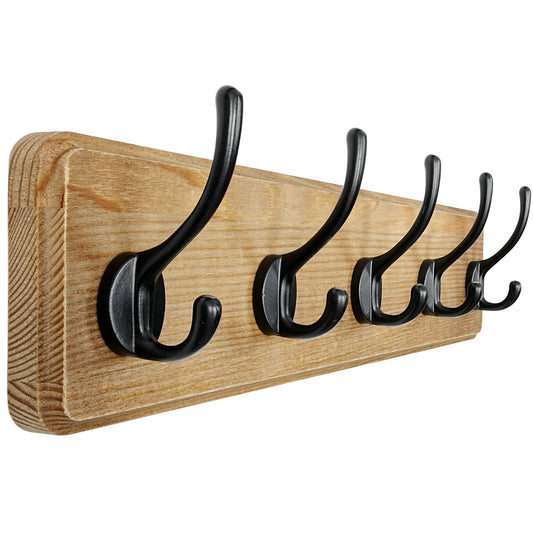 Heavy-Duty Wooden Coat Rack 5 Double Hooks Wall Mounted