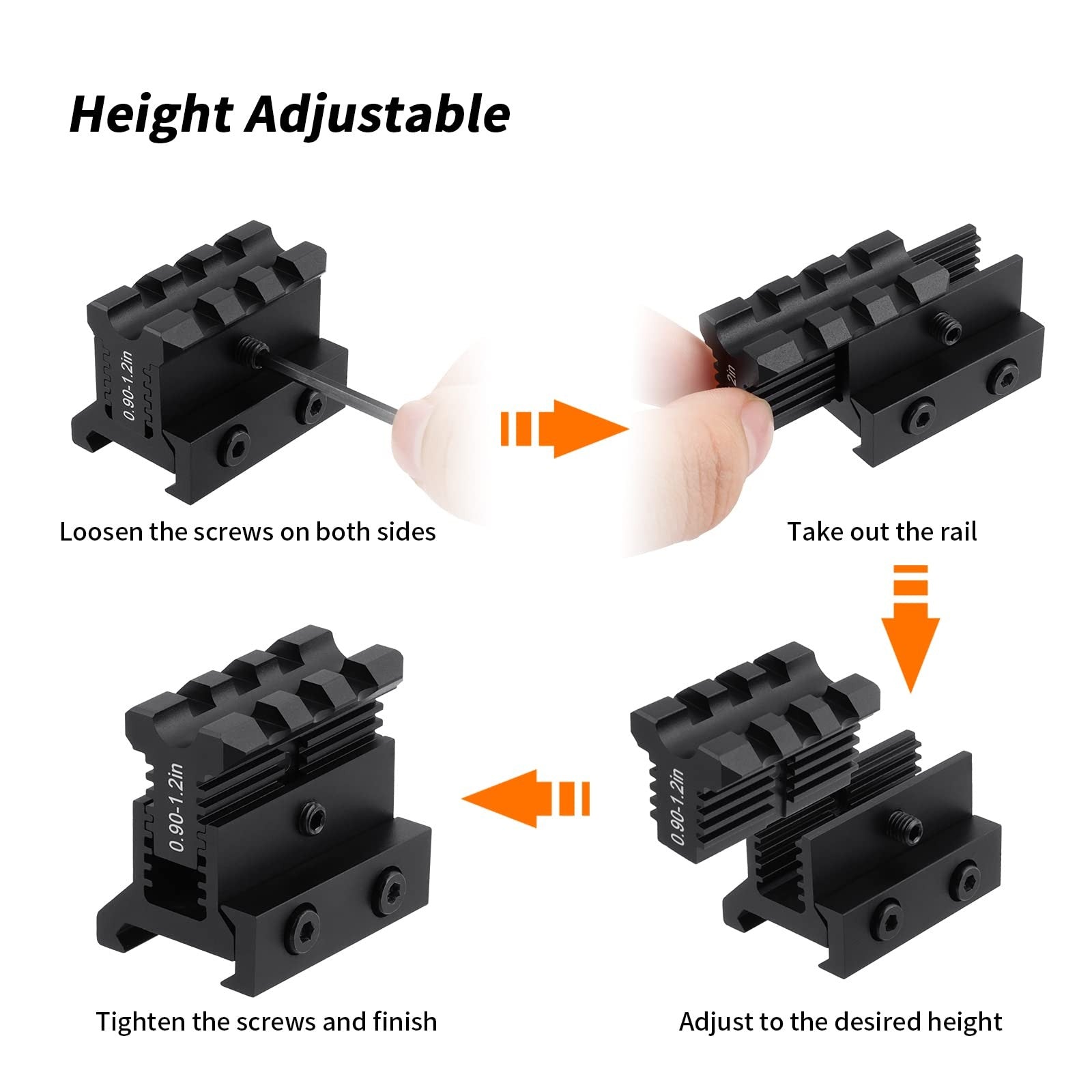 ToopMount Picatinny Riser Mount Rail Adjustable Height 0.9-1.2" Optic RiserMount