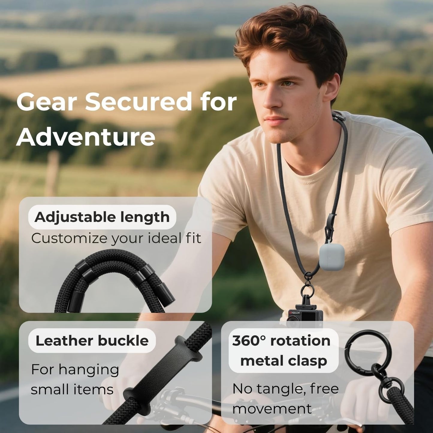 Camera Neck Strap Anti-Drop 1/4" Screw M5 Eye Bolt for GoPro DJI Insta360 Black