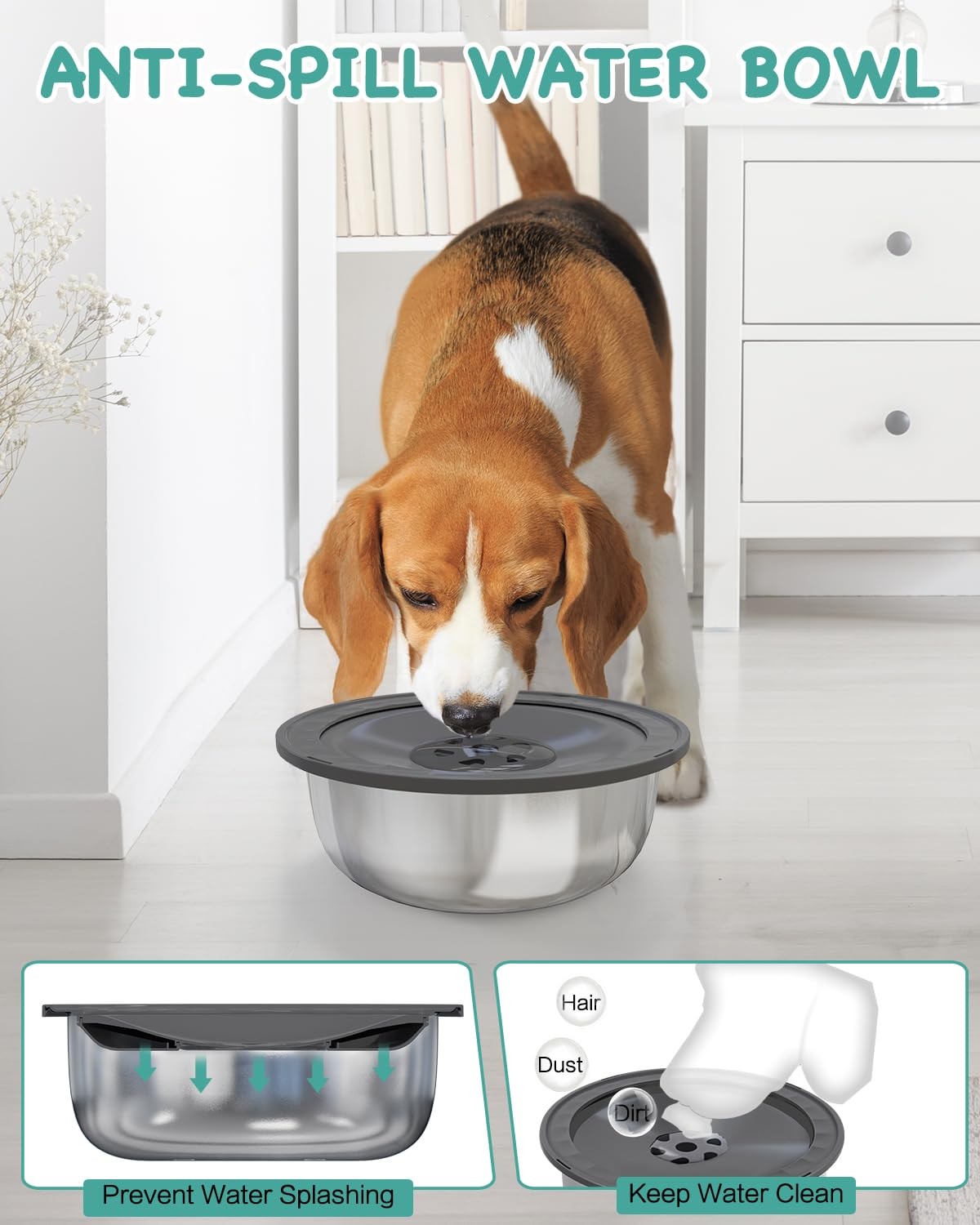 No Spill Dog Water Bowl, 3.5L Large Slow Drinking Pet Water