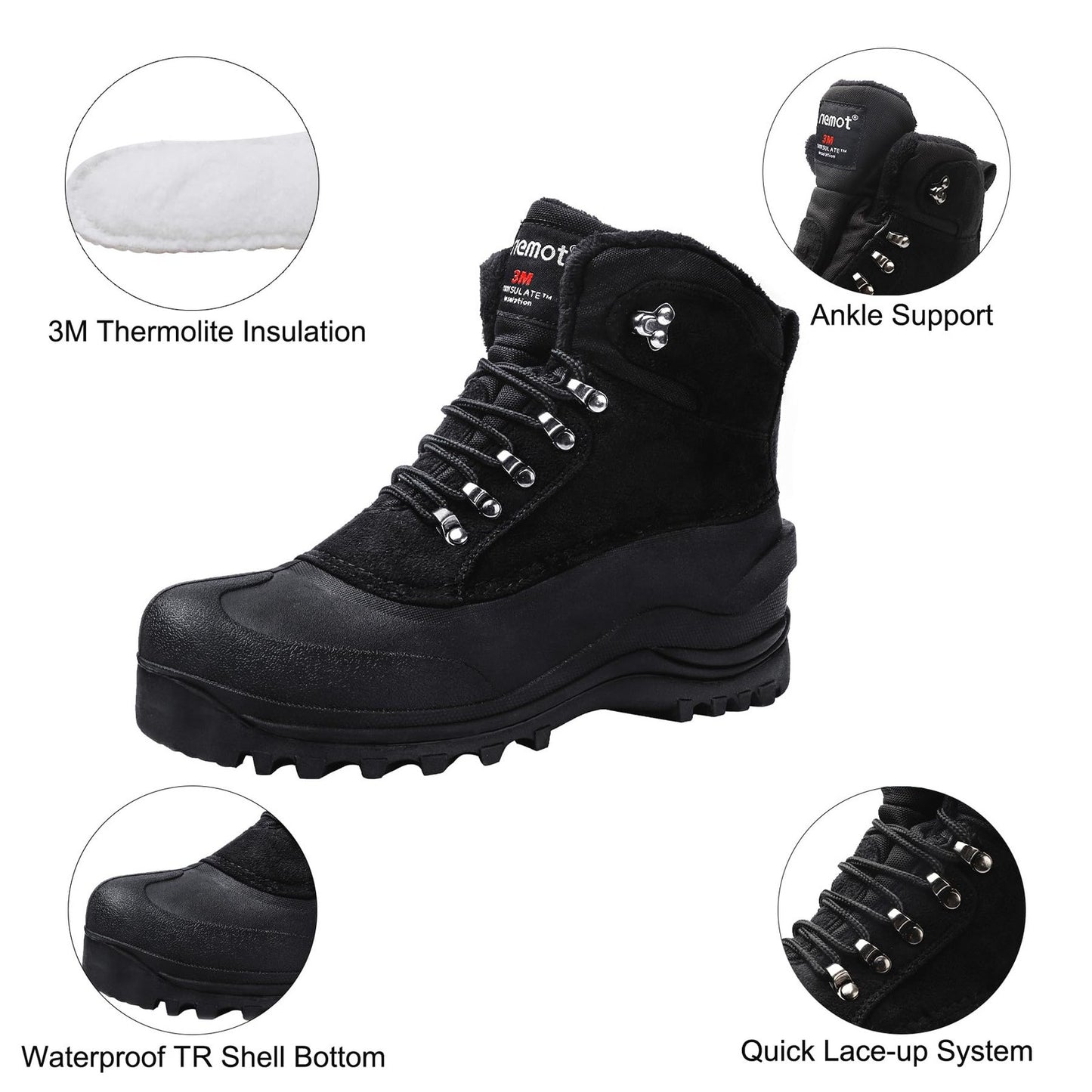Riemot Women's Men's Snow Boots, Waterproof Winter Boots UK 9